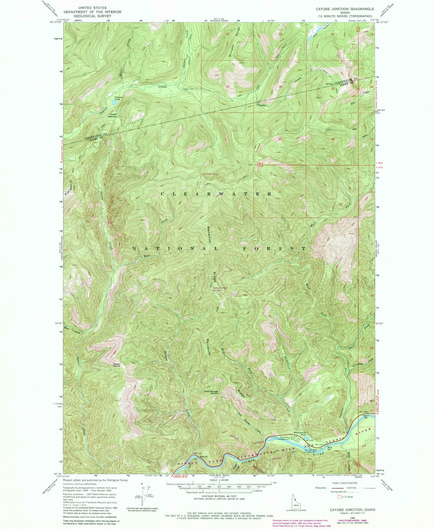 Classic USGS Cayuse Junction Idaho 7.5'x7.5' Topo Map Image