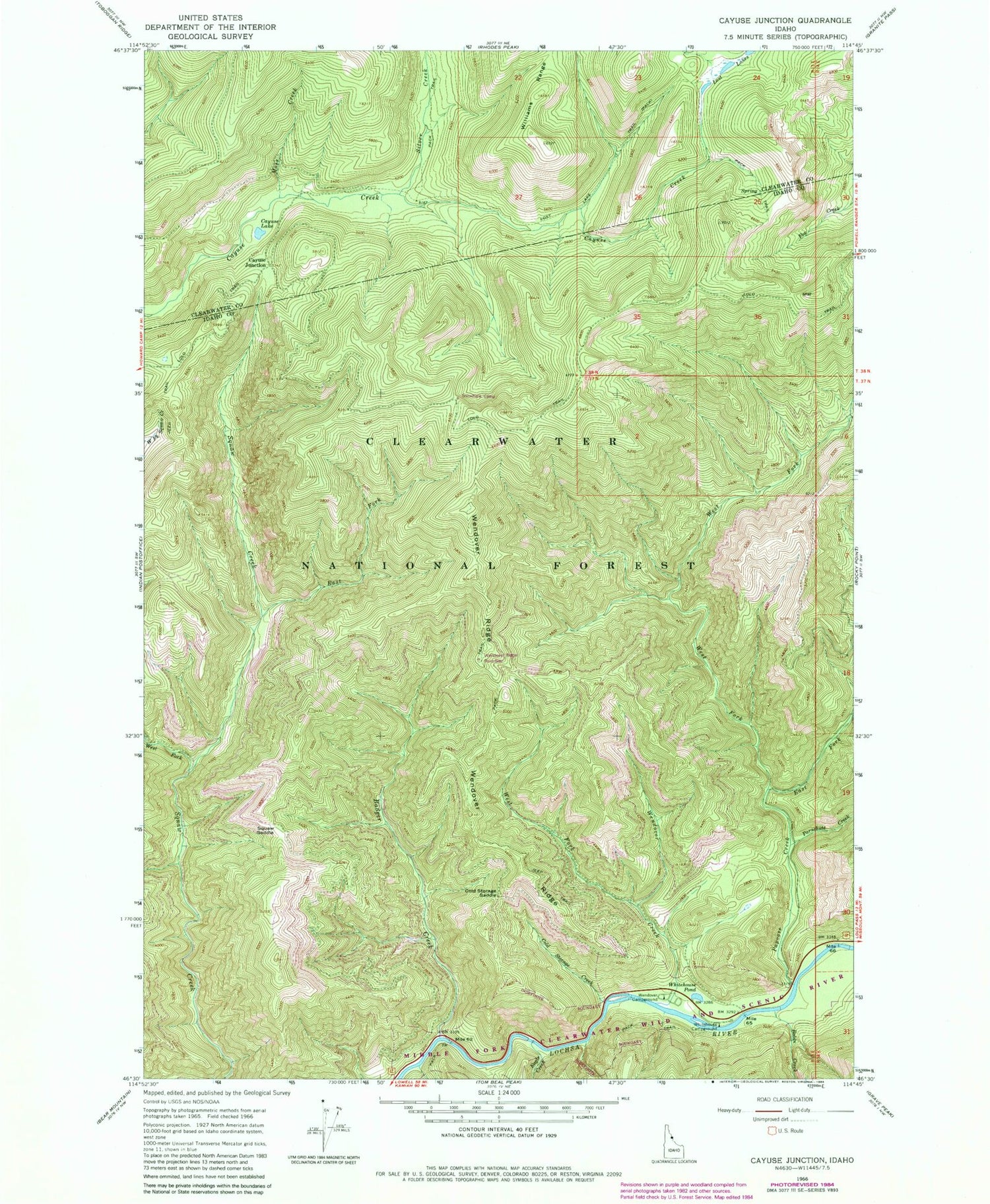 Classic USGS Cayuse Junction Idaho 7.5'x7.5' Topo Map Image
