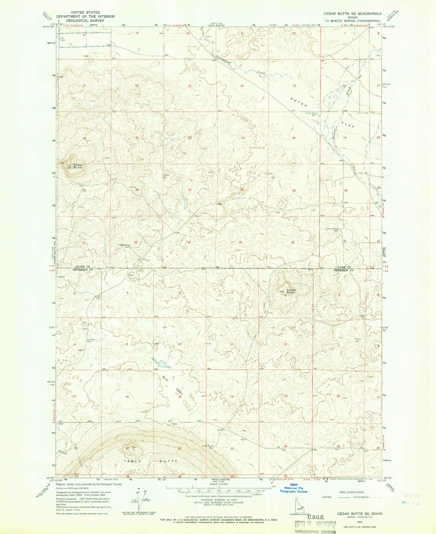 Classic USGS Cedar Butte Idaho 7.5'x7.5' Topo Map Image