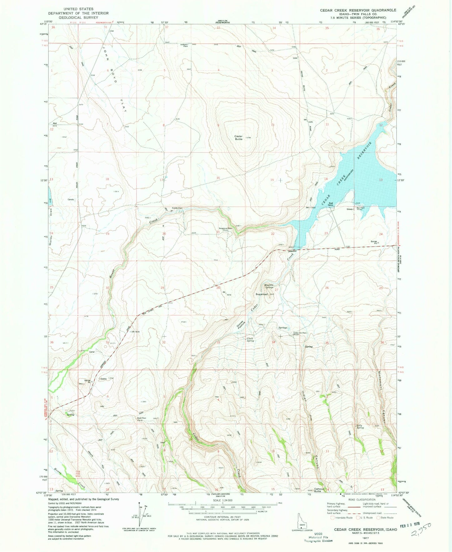 Classic USGS Cedar Creek Reservoir Idaho 7.5'x7.5' Topo Map Image