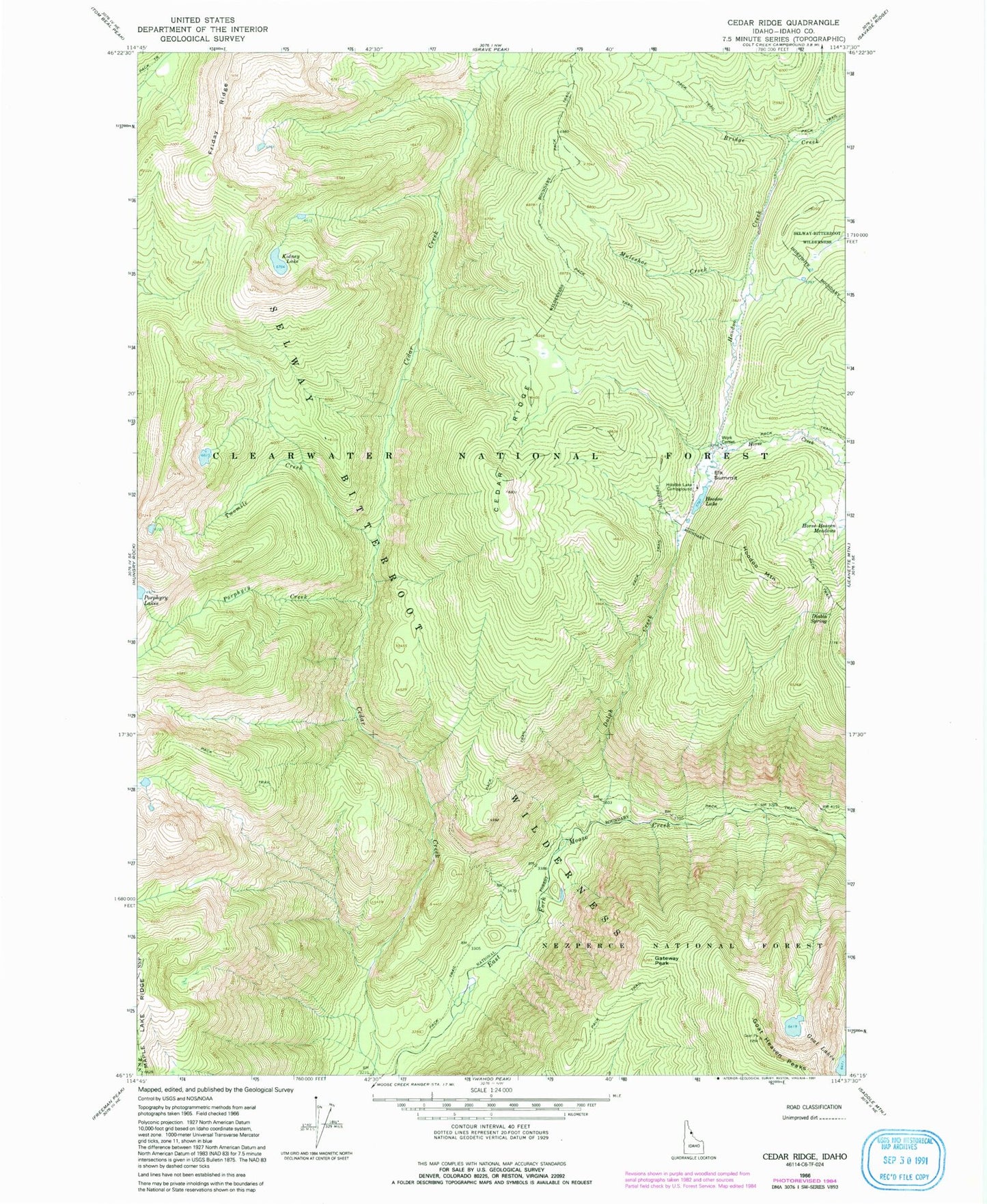 Classic USGS Cedar Ridge Idaho 7.5'x7.5' Topo Map Image