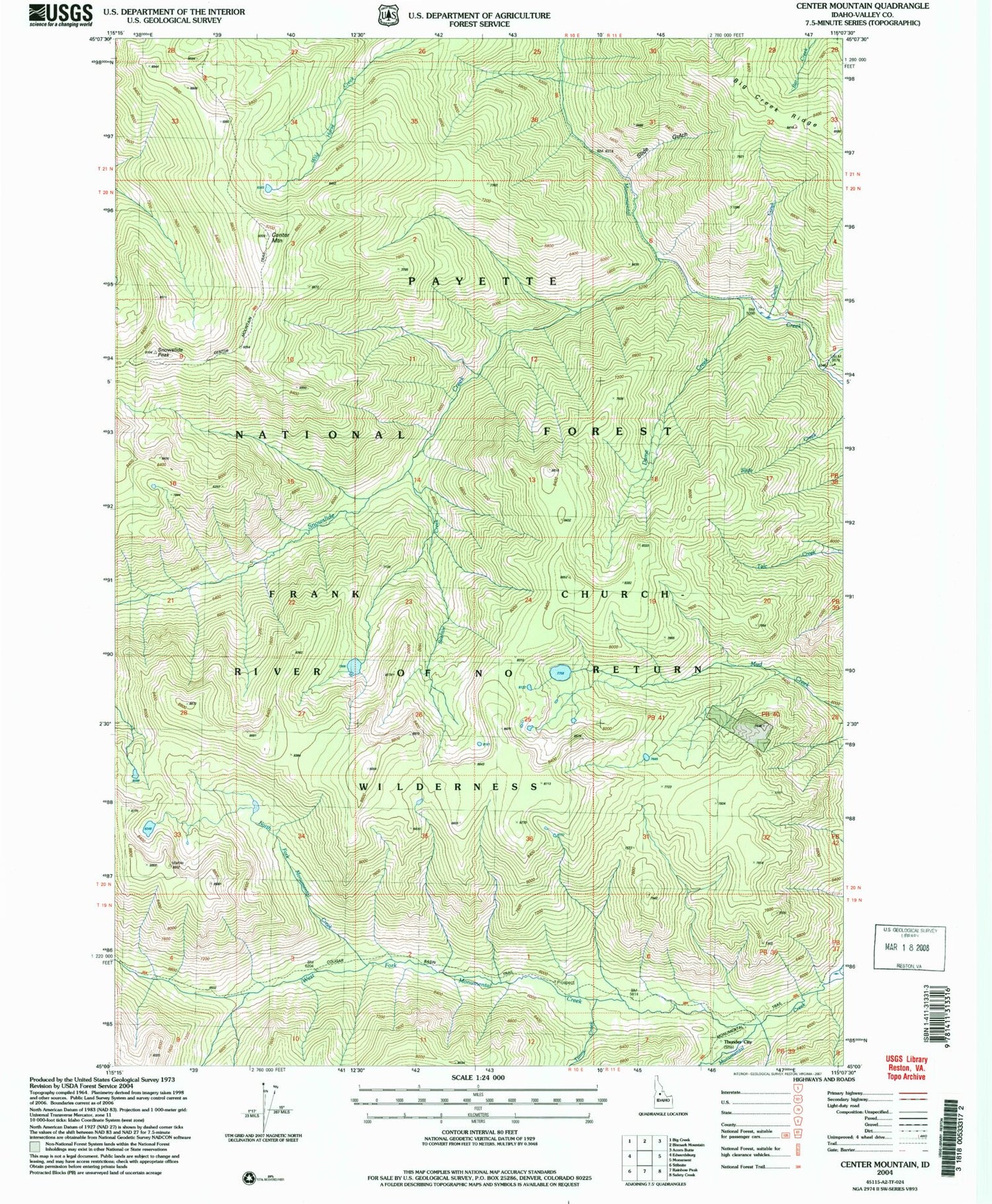 Classic USGS Center Mountain Idaho 7.5'x7.5' Topo Map Image