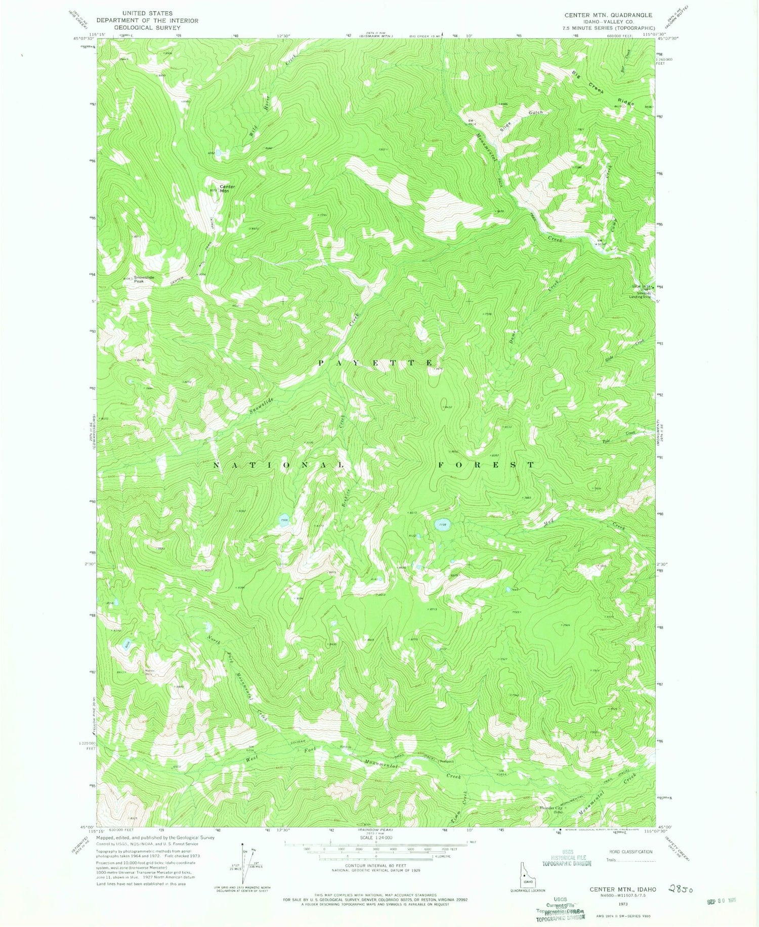 Classic USGS Center Mountain Idaho 7.5'x7.5' Topo Map Image