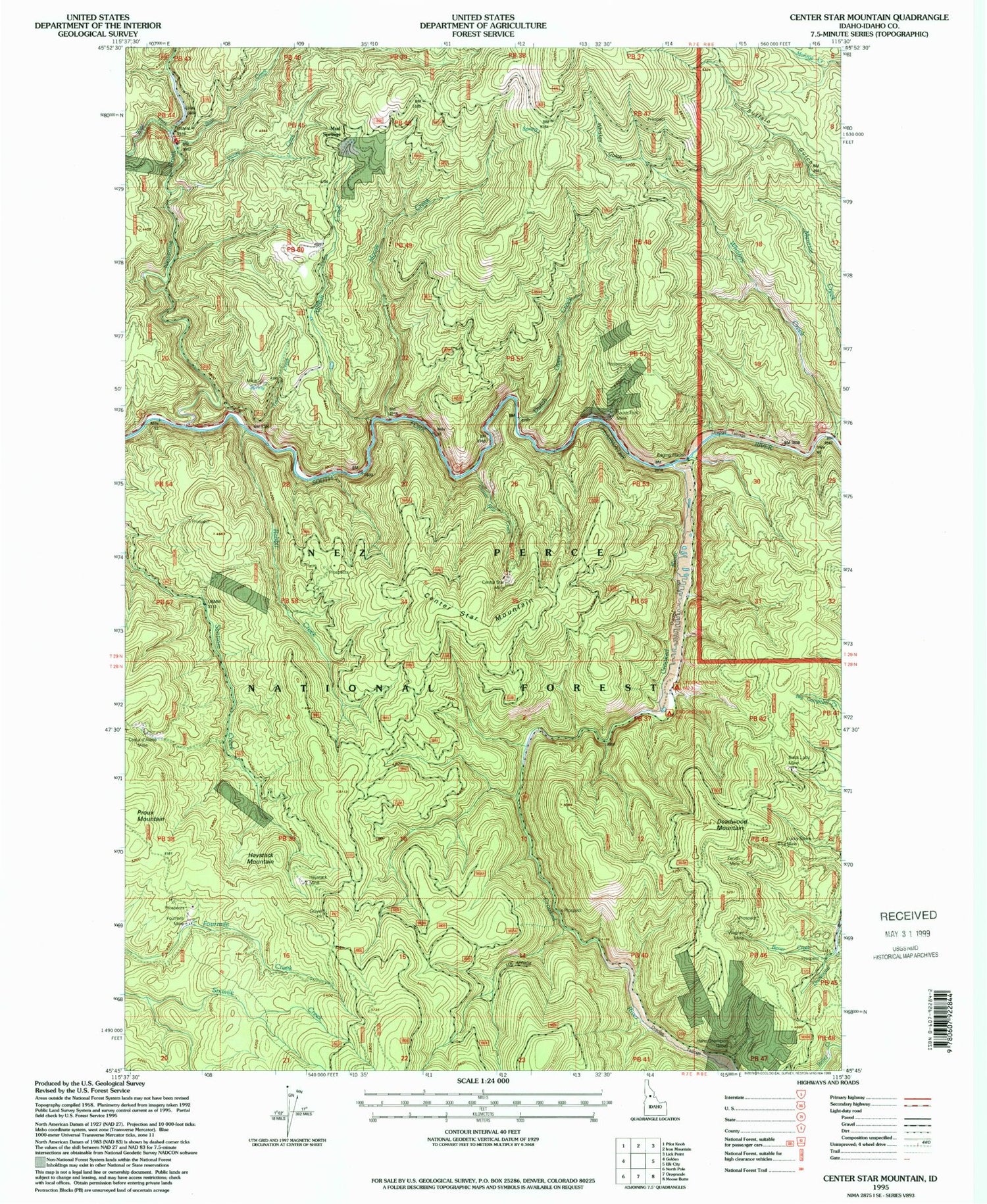 Classic USGS Center Star Mountain Idaho 7.5'x7.5' Topo Map Image