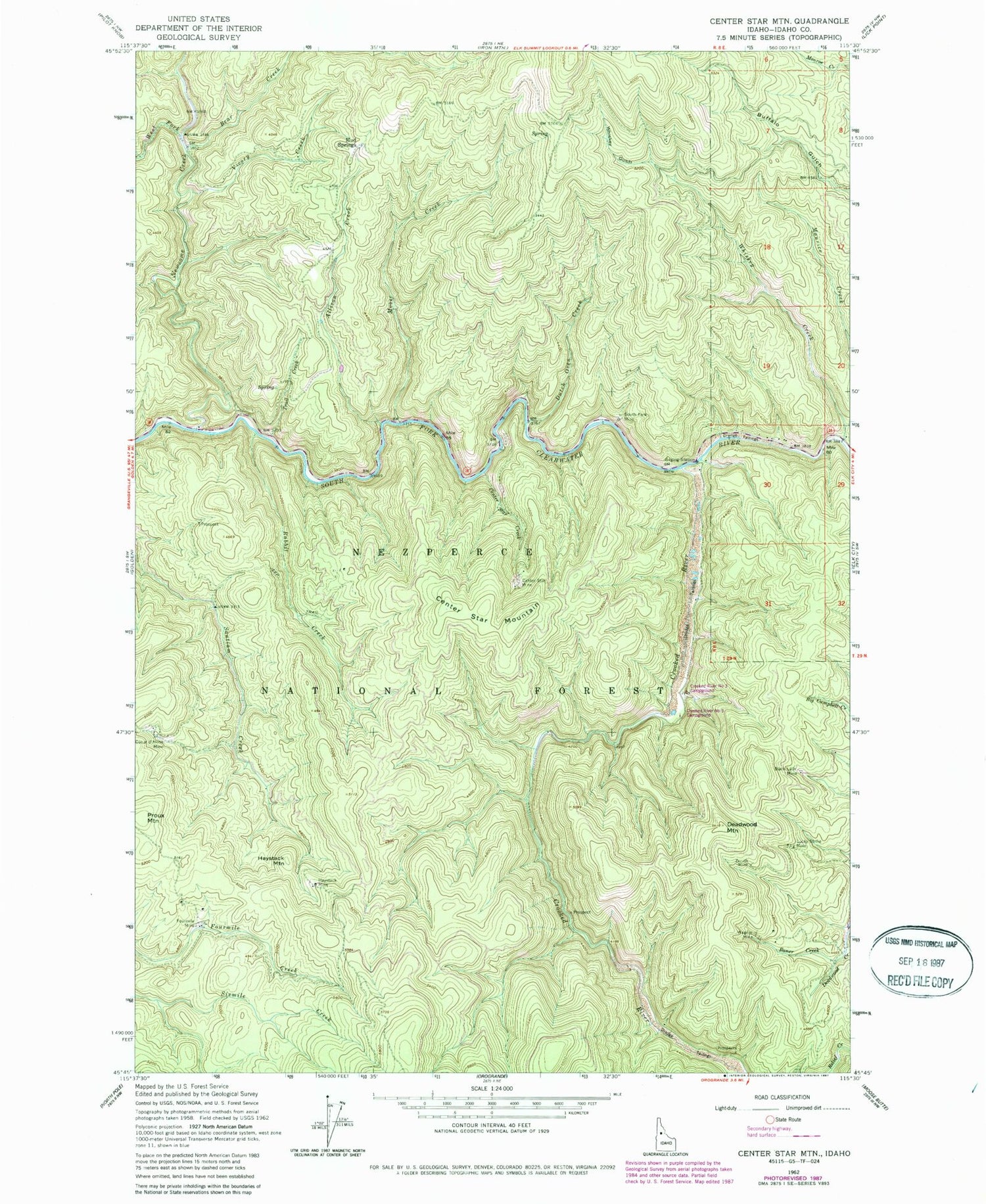 Classic USGS Center Star Mountain Idaho 7.5'x7.5' Topo Map Image