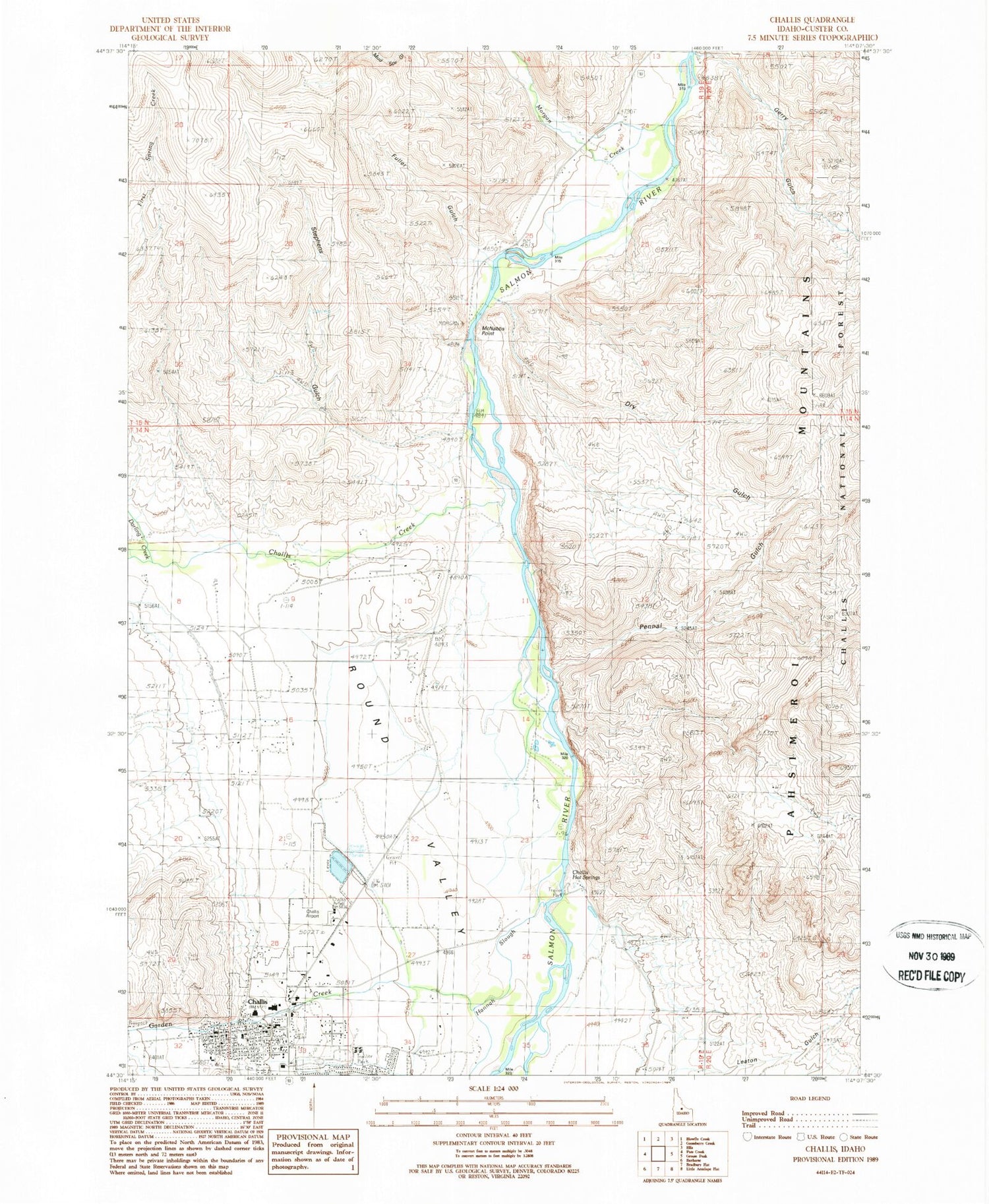 Classic USGS Challis Idaho 7.5'x7.5' Topo Map Image