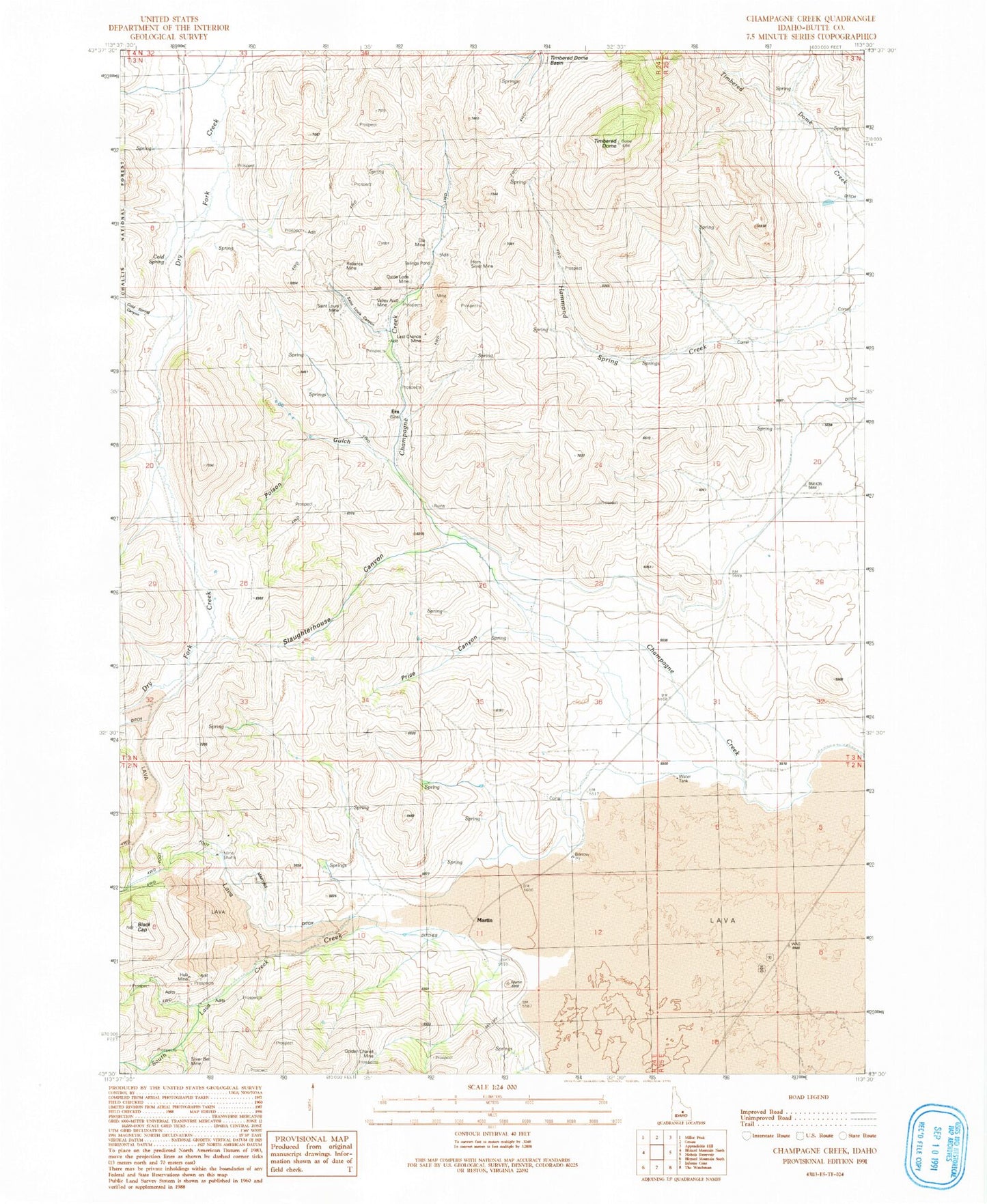 Classic USGS Champagne Creek Idaho 7.5'x7.5' Topo Map Image