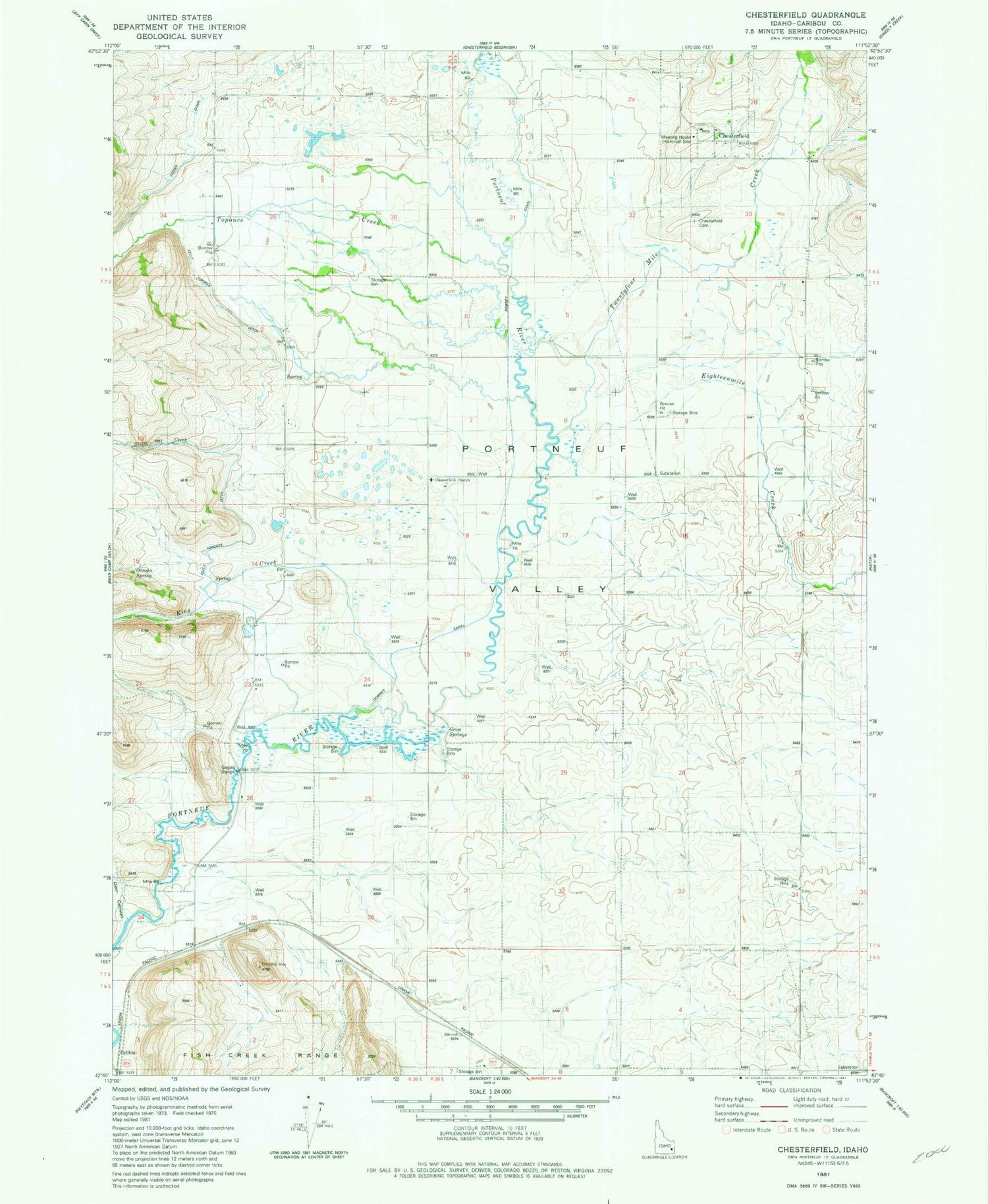 Classic USGS Chesterfield Idaho 7.5'x7.5' Topo Map Image