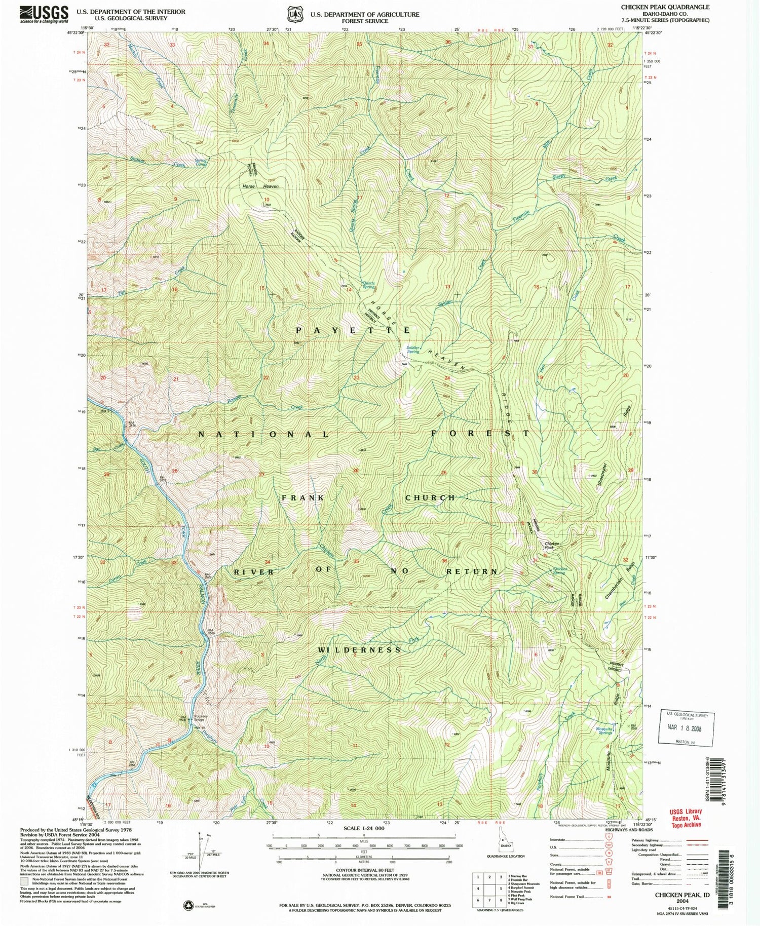 Classic USGS Chicken Peak Idaho 7.5'x7.5' Topo Map Image