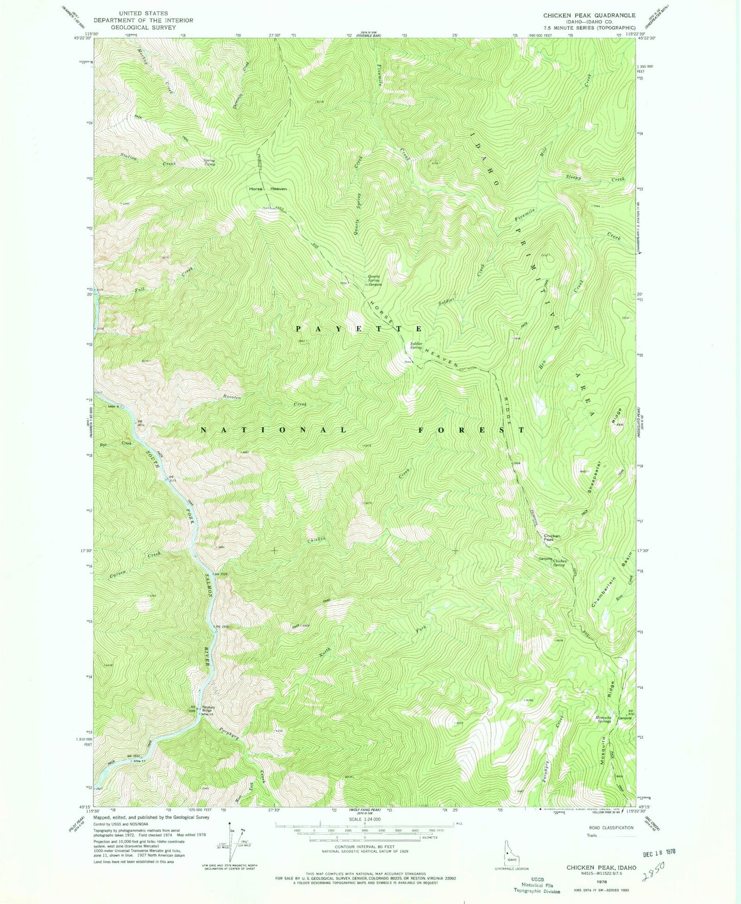 Classic USGS Chicken Peak Idaho 7.5'x7.5' Topo Map Image