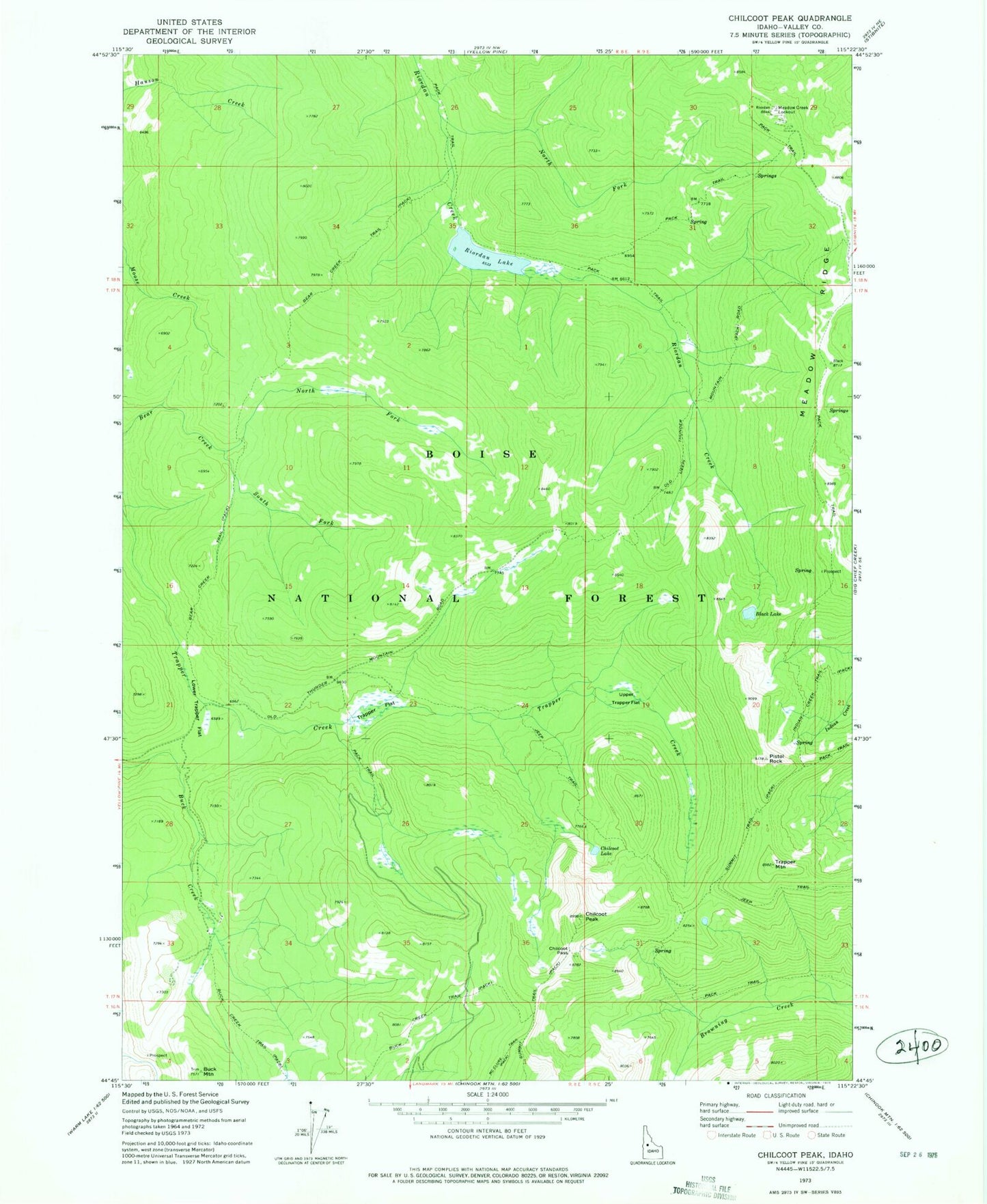 Classic USGS Chilcoot Peak Idaho 7.5'x7.5' Topo Map Image