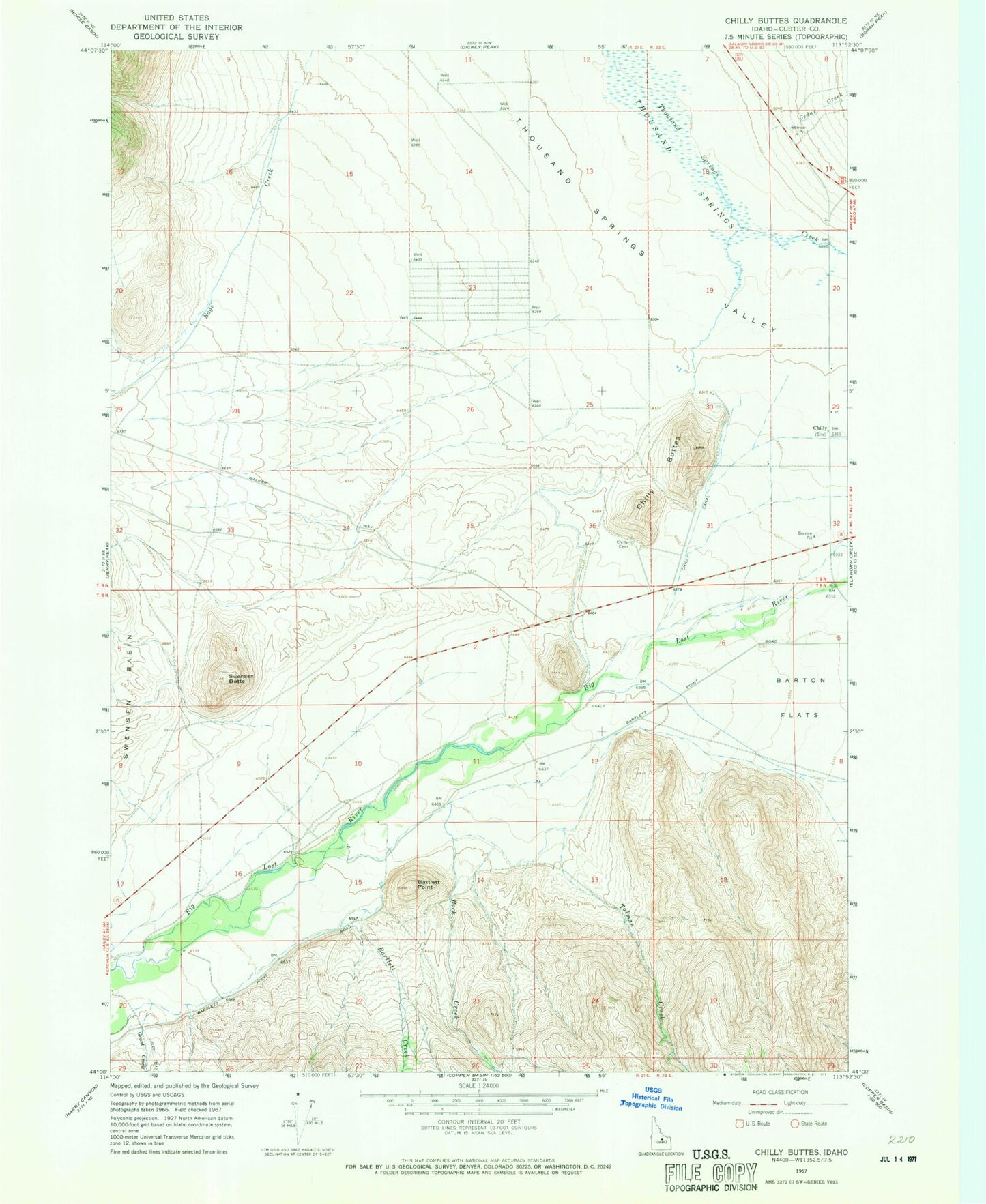 Classic USGS Chilly Buttes Idaho 7.5'x7.5' Topo Map Image