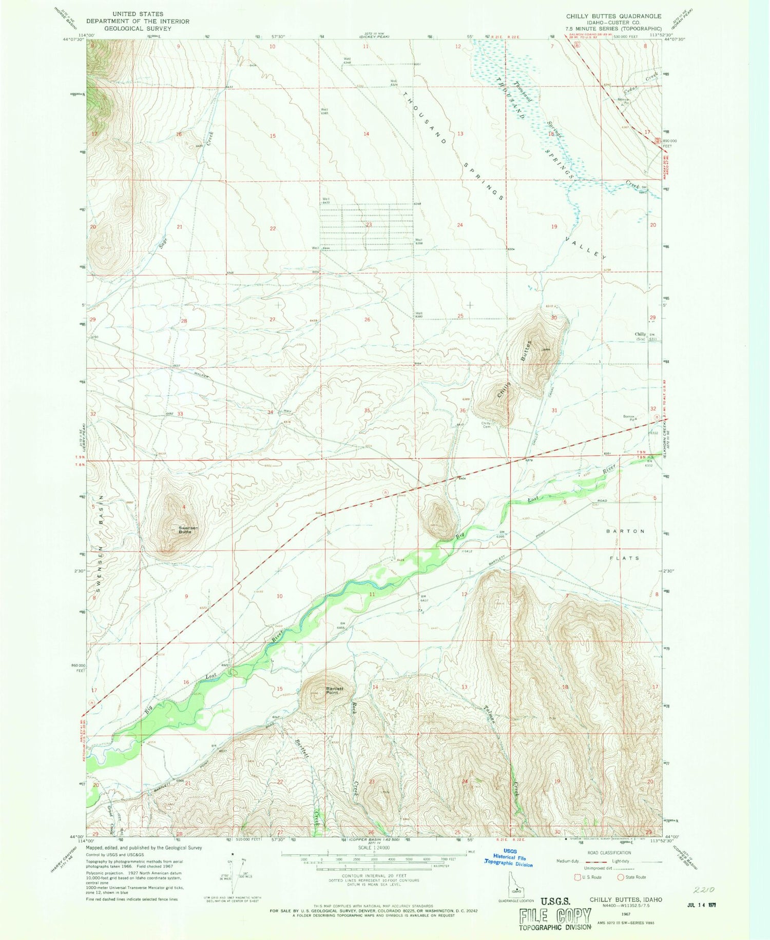 Classic USGS Chilly Buttes Idaho 7.5'x7.5' Topo Map Image