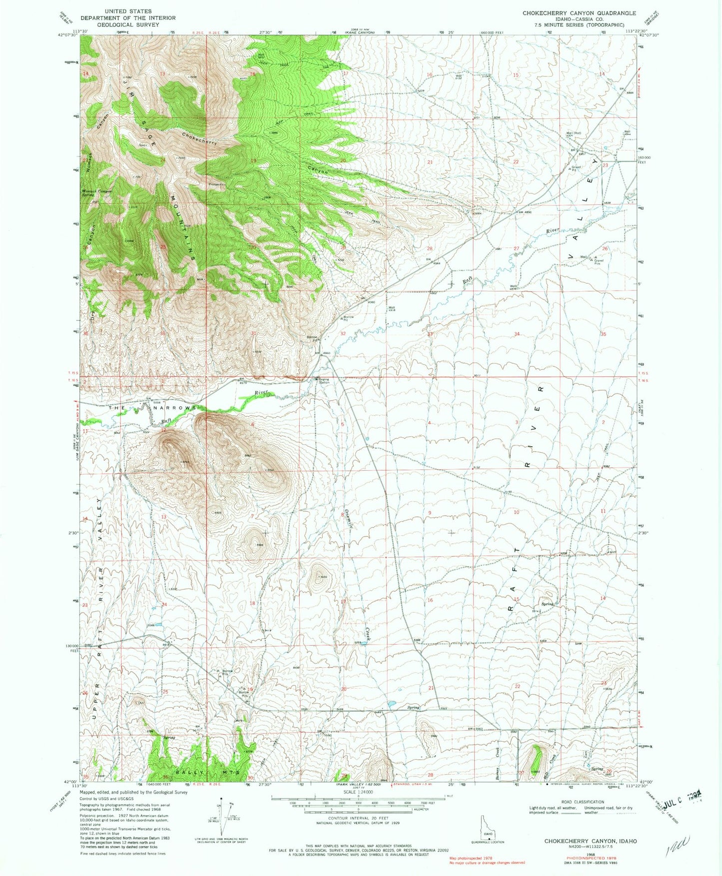 Classic USGS Chokecherry Canyon Idaho 7.5'x7.5' Topo Map Image