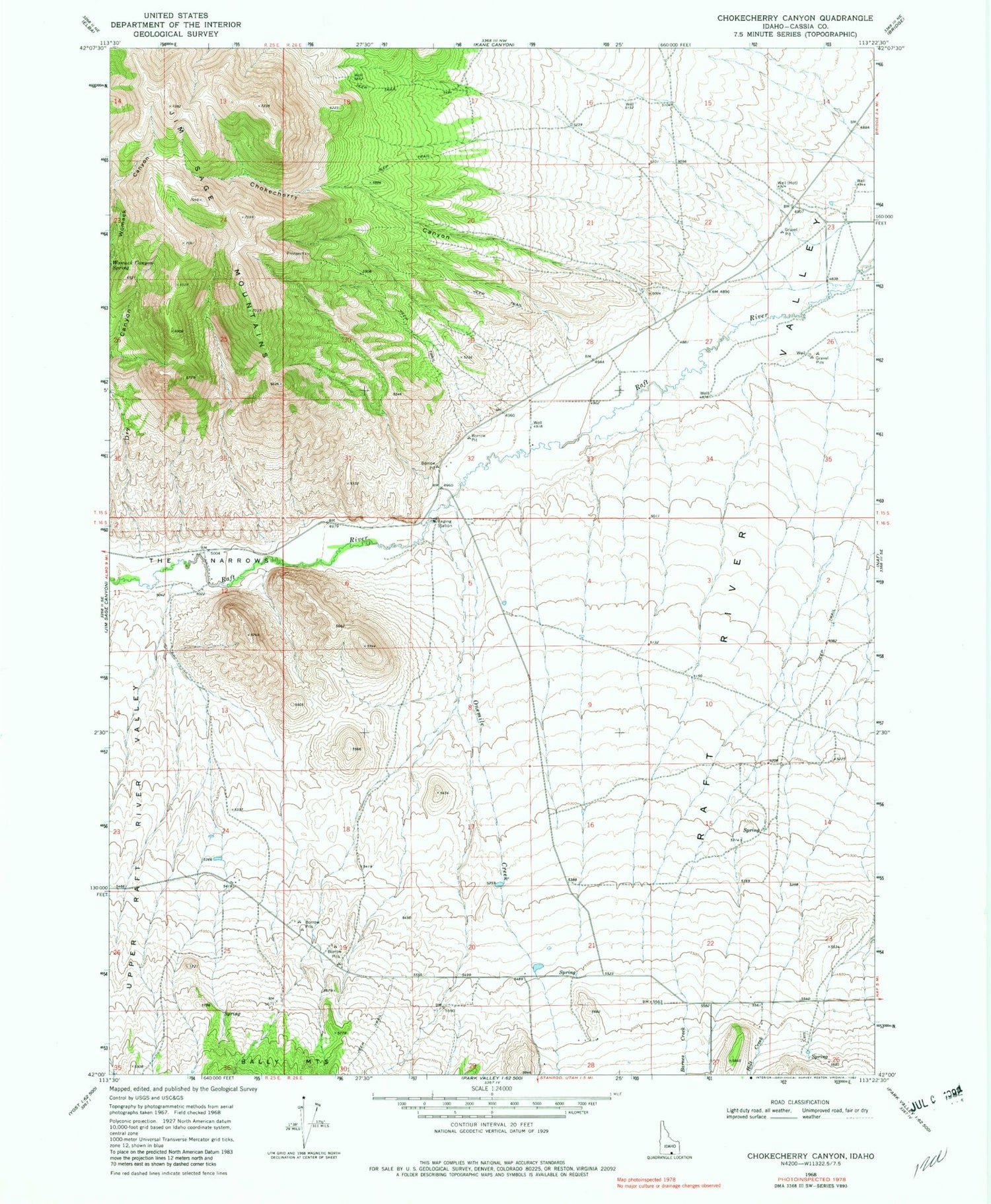 Classic USGS Chokecherry Canyon Idaho 7.5'x7.5' Topo Map Image