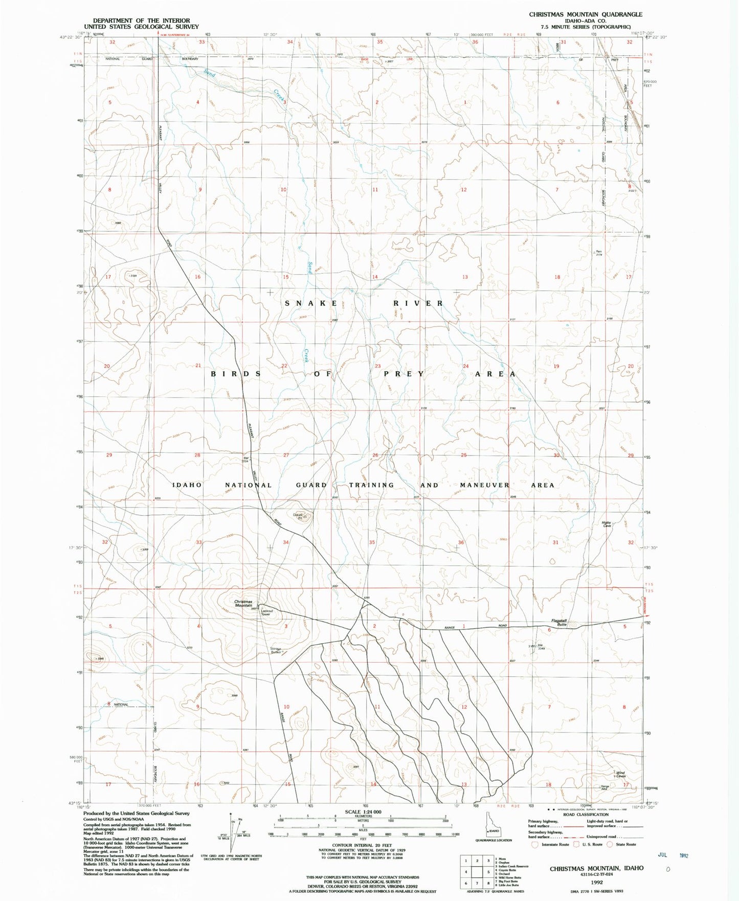 Classic USGS Christmas Mountain Idaho 7.5'x7.5' Topo Map Image