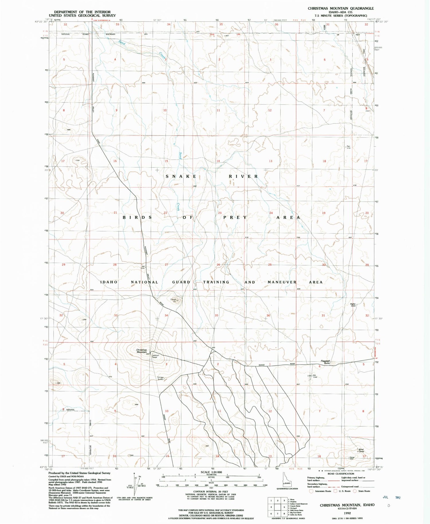 Classic USGS Christmas Mountain Idaho 7.5'x7.5' Topo Map Image