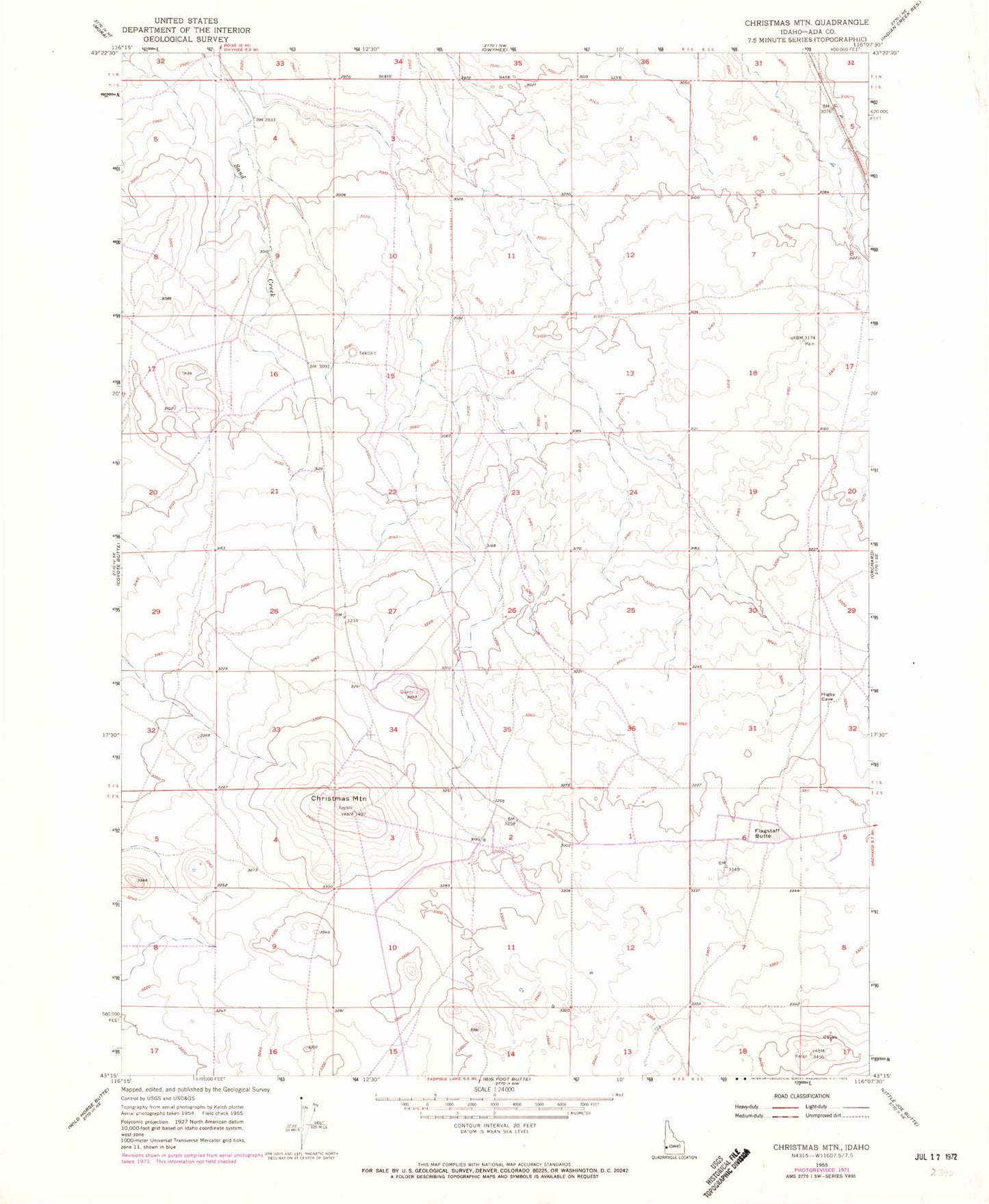 Classic USGS Christmas Mountain Idaho 7.5'x7.5' Topo Map Image