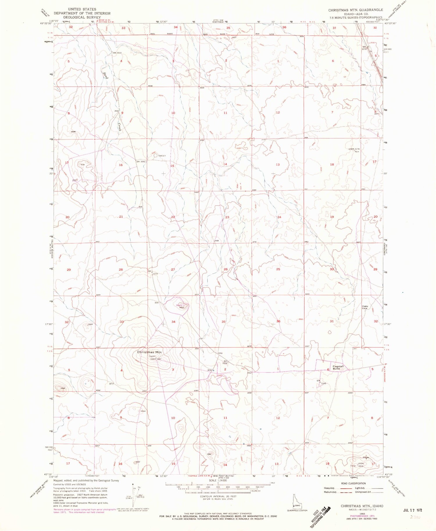 Classic USGS Christmas Mountain Idaho 7.5'x7.5' Topo Map Image