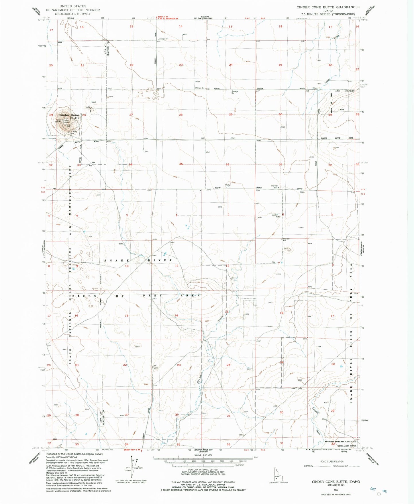 Classic USGS Cinder Cone Butte Idaho 7.5'x7.5' Topo Map Image