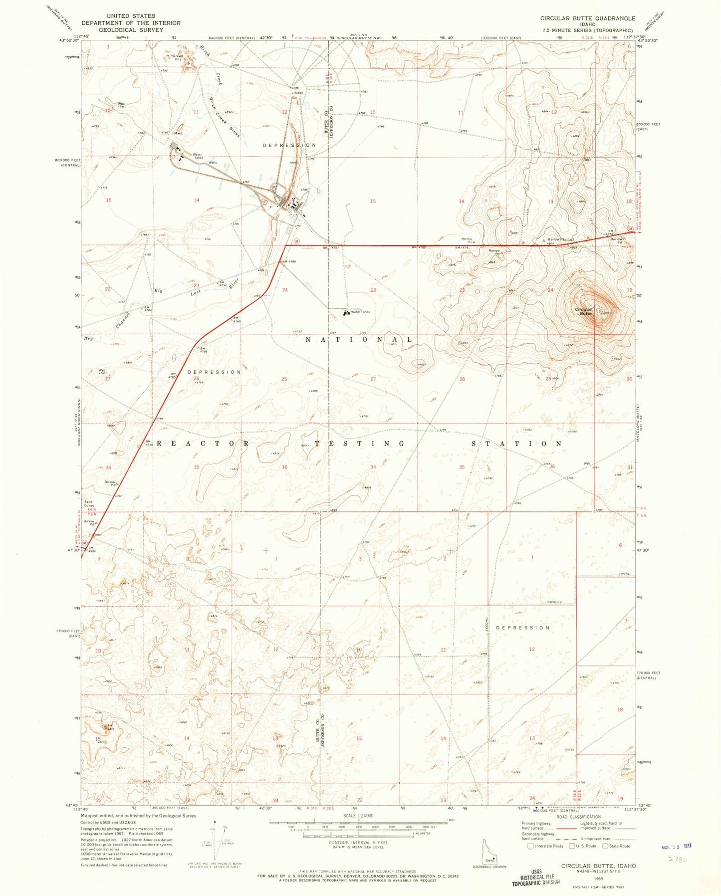 Classic USGS Circular Butte Idaho 7.5'x7.5' Topo Map Image