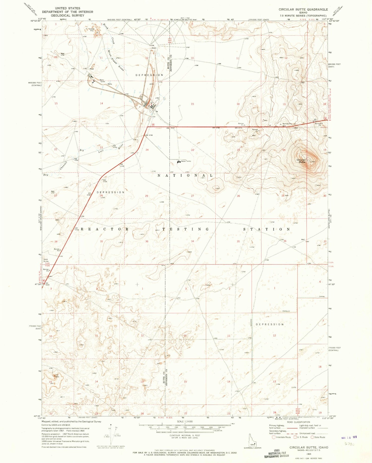Classic USGS Circular Butte Idaho 7.5'x7.5' Topo Map Image