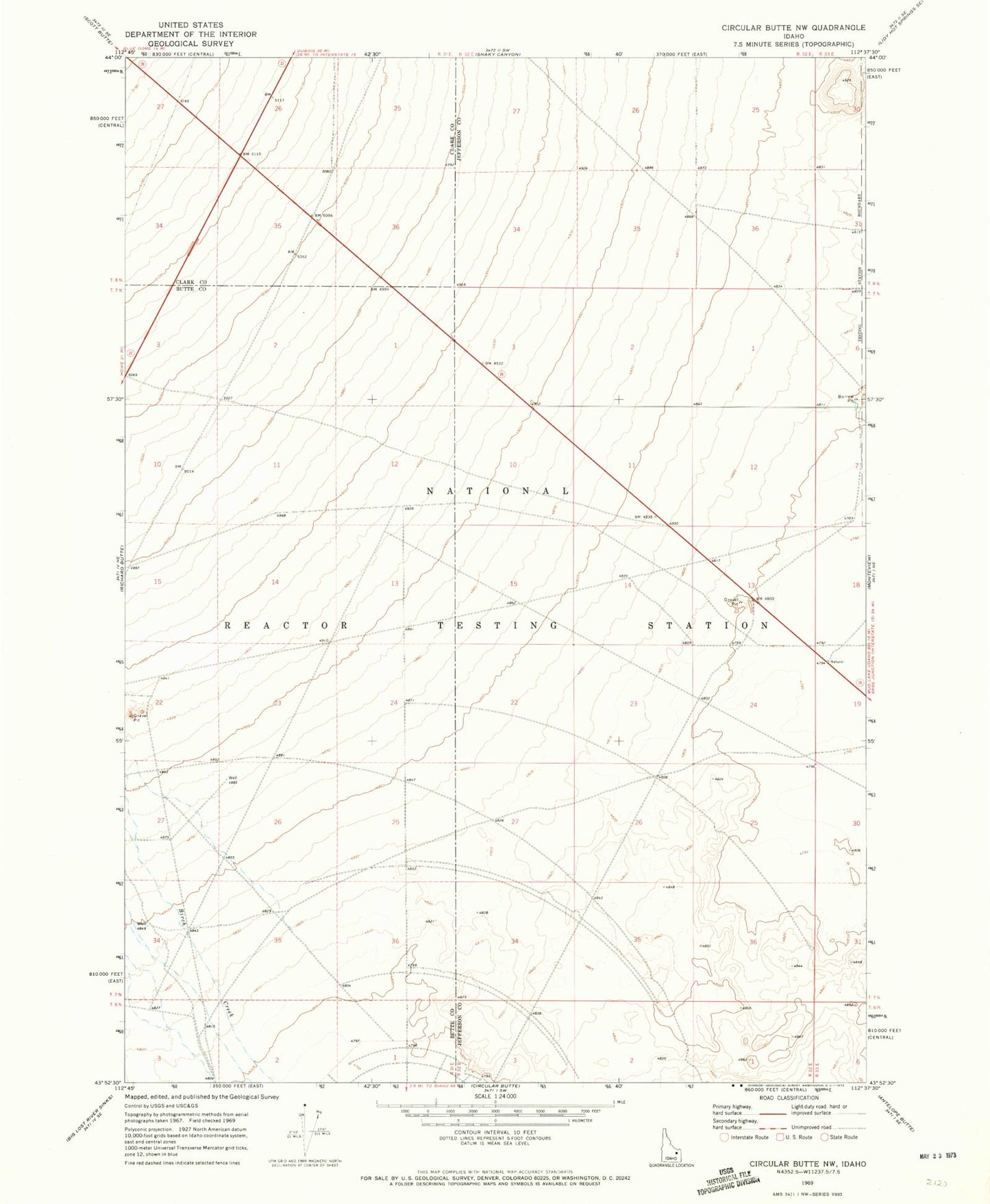 Classic USGS Circular Butte NW Idaho 7.5'x7.5' Topo Map Image