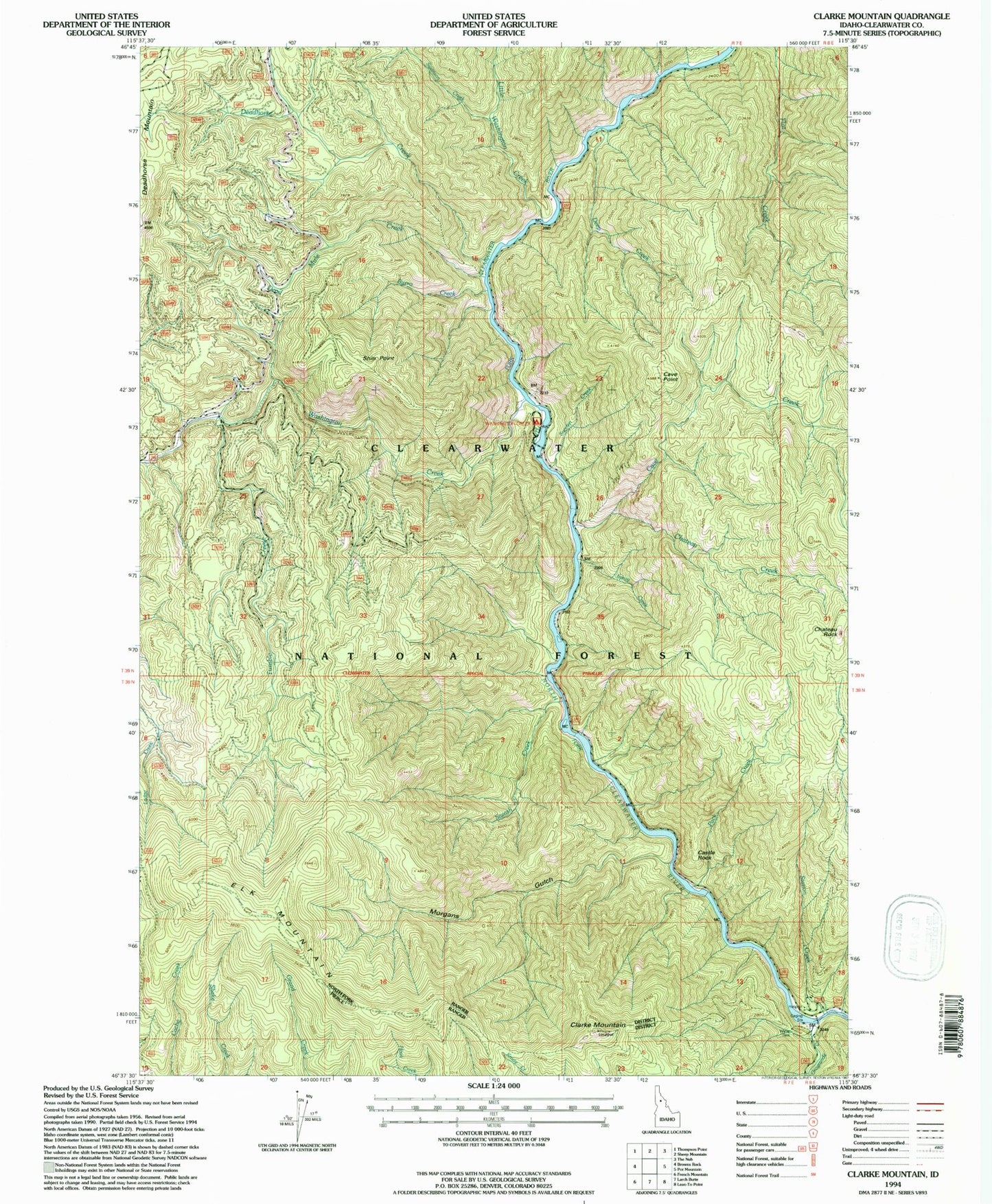 Classic USGS Clarke Mountain Idaho 7.5'x7.5' Topo Map Image