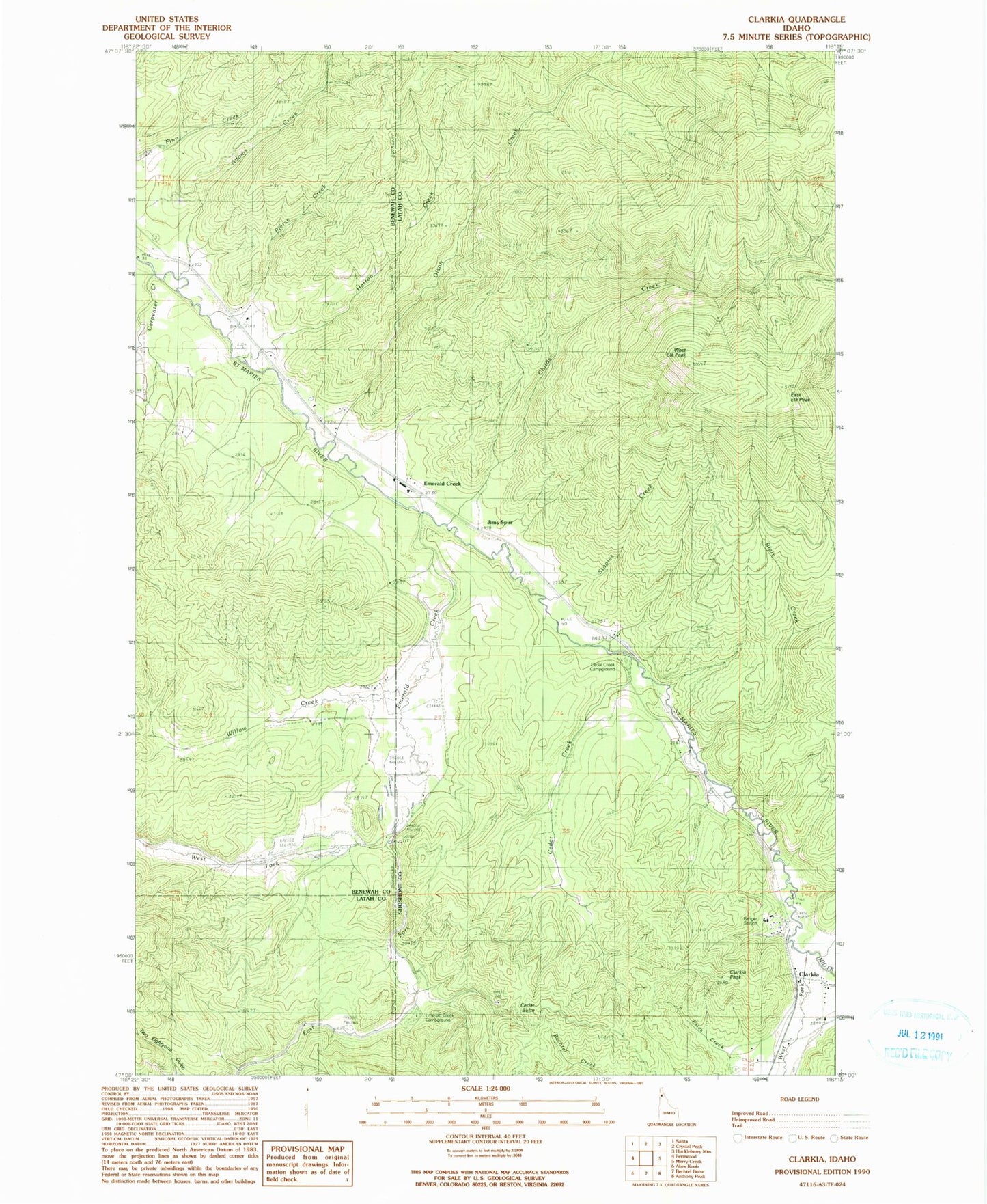 Classic USGS Clarkia Idaho 7.5'x7.5' Topo Map Image