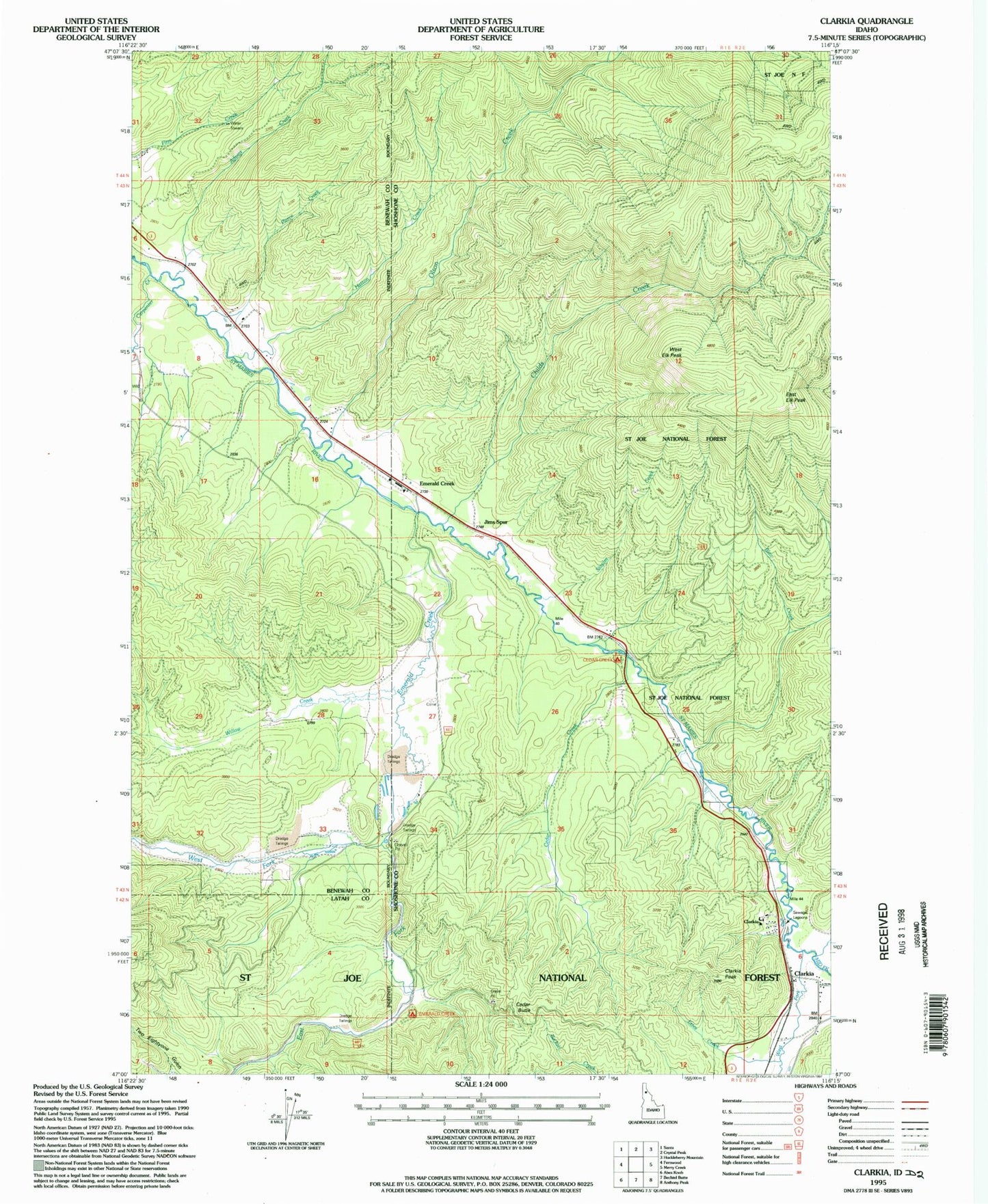 Classic USGS Clarkia Idaho 7.5'x7.5' Topo Map Image
