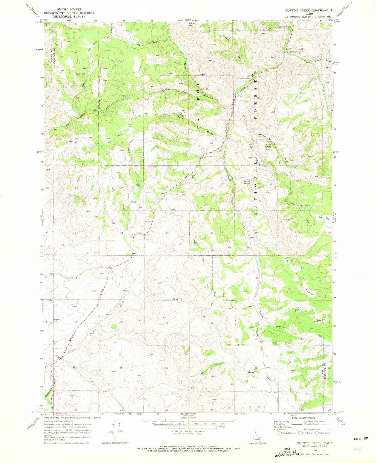 Classic USGS Clifton Creek Idaho 7.5'x7.5' Topo Map Image