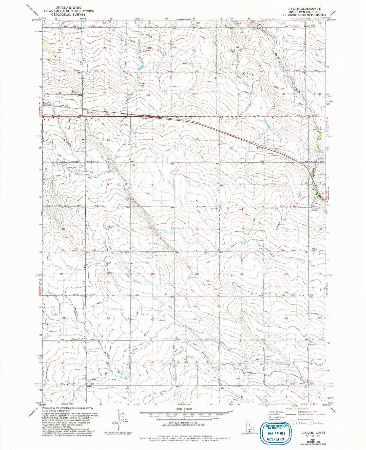 Classic USGS Clover Idaho 7.5'x7.5' Topo Map Image