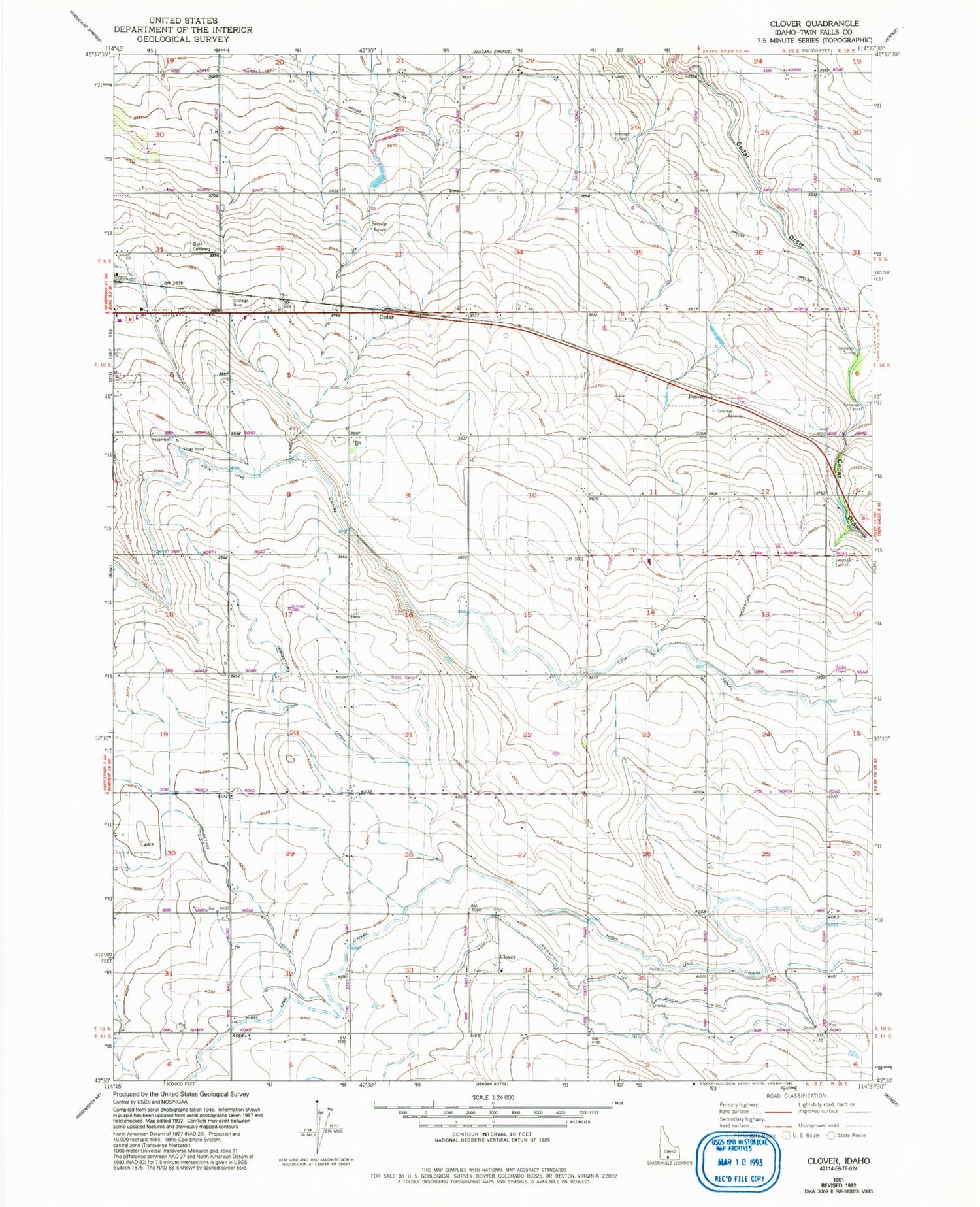 Classic USGS Clover Idaho 7.5'x7.5' Topo Map Image