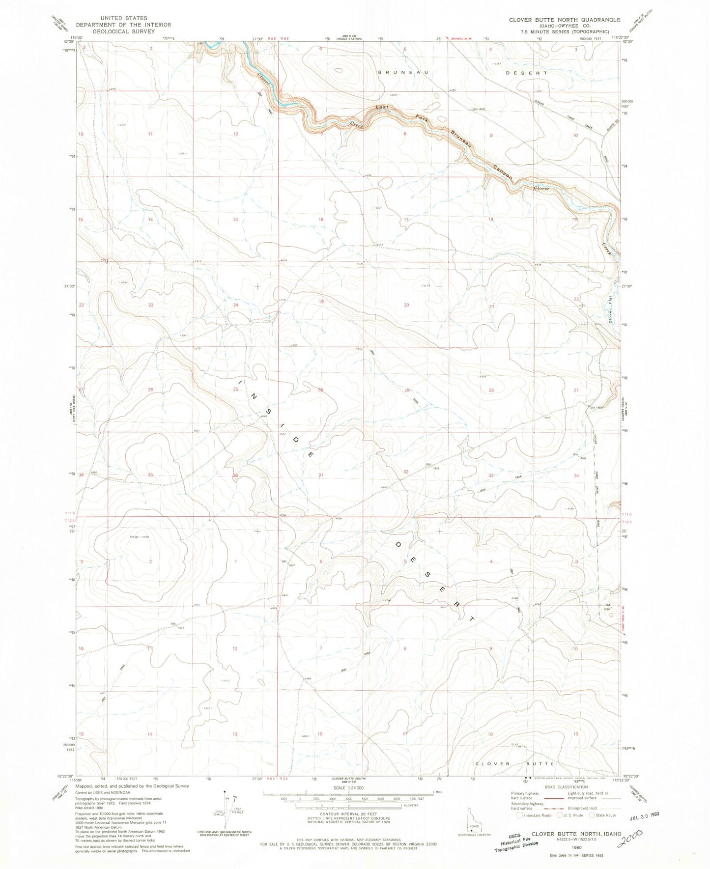 Classic USGS Clover Butte North Idaho 7.5'x7.5' Topo Map Image