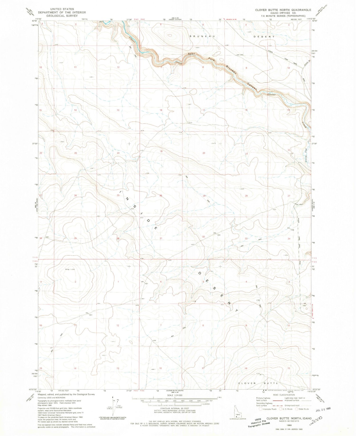 Classic USGS Clover Butte North Idaho 7.5'x7.5' Topo Map Image