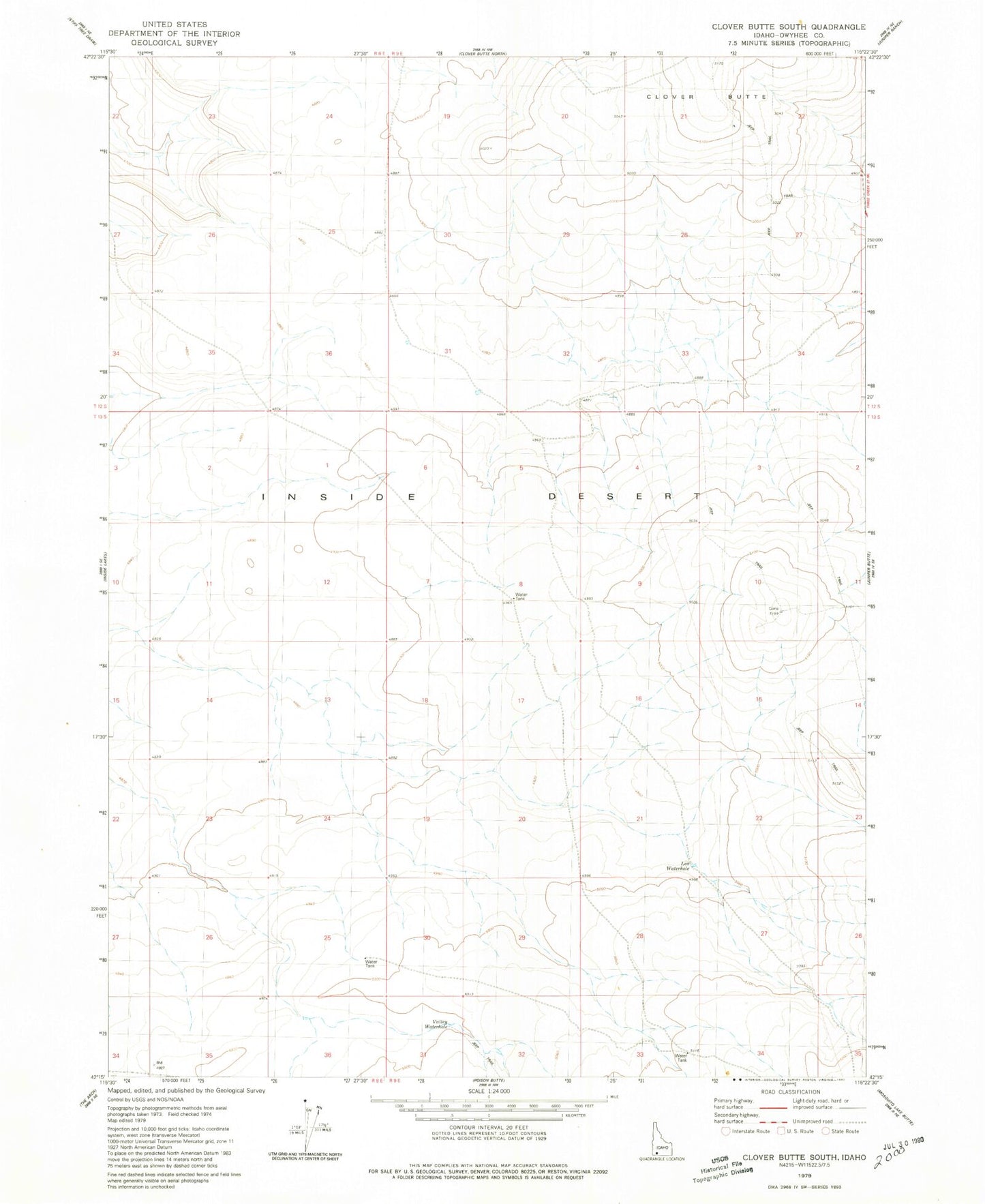 Classic USGS Clover Butte South Idaho 7.5'x7.5' Topo Map Image