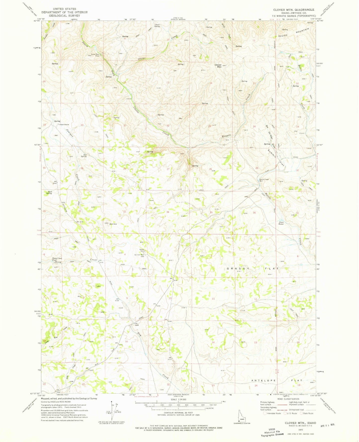 Classic USGS Clover Mountain Idaho 7.5'x7.5' Topo Map Image