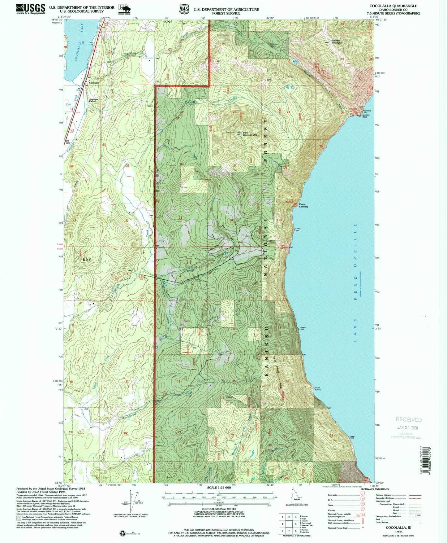 Classic USGS Cocolalla Idaho 7.5'x7.5' Topo Map Image