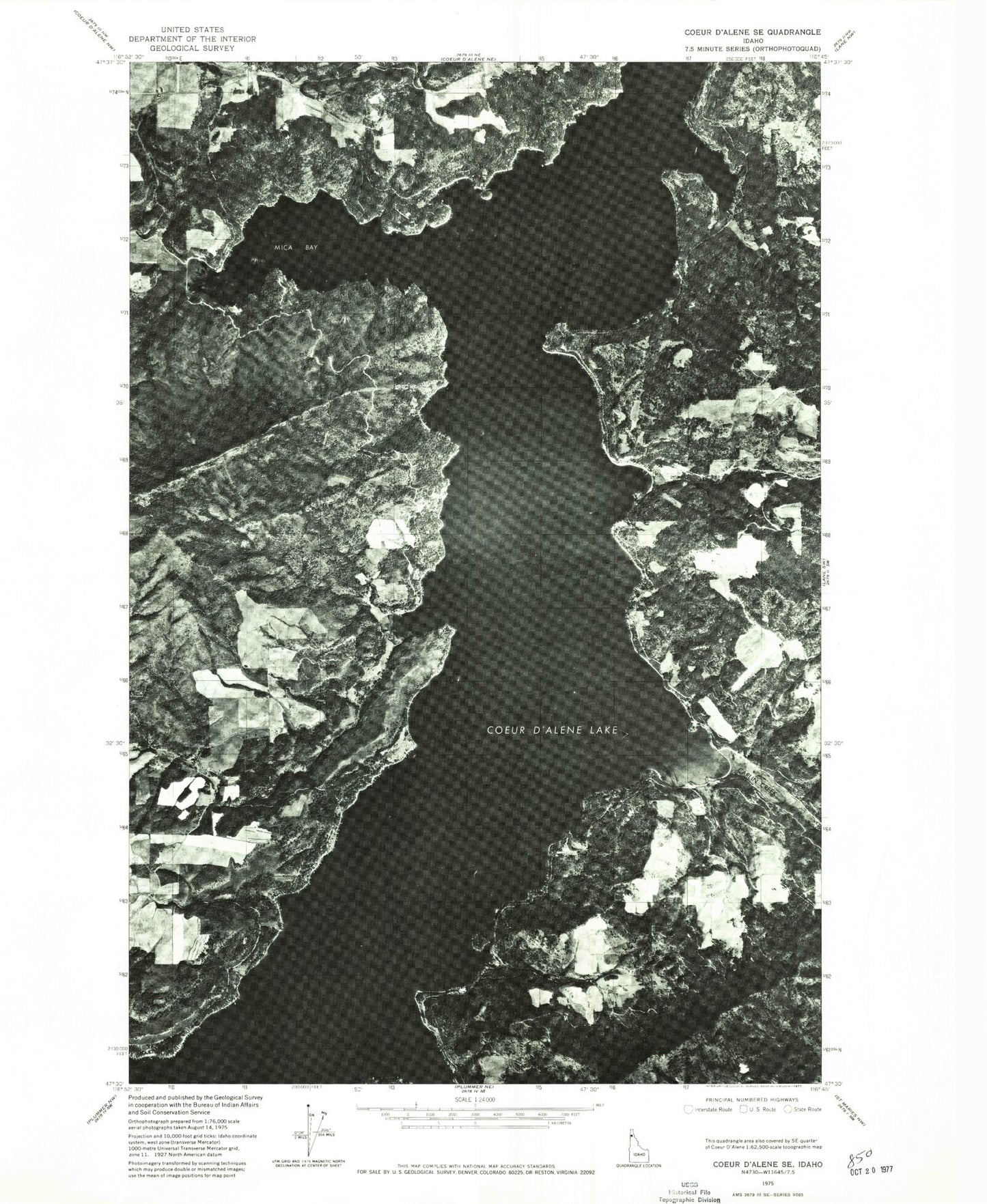 Classic USGS Mica Bay Idaho 7.5'x7.5' Topo Map Image
