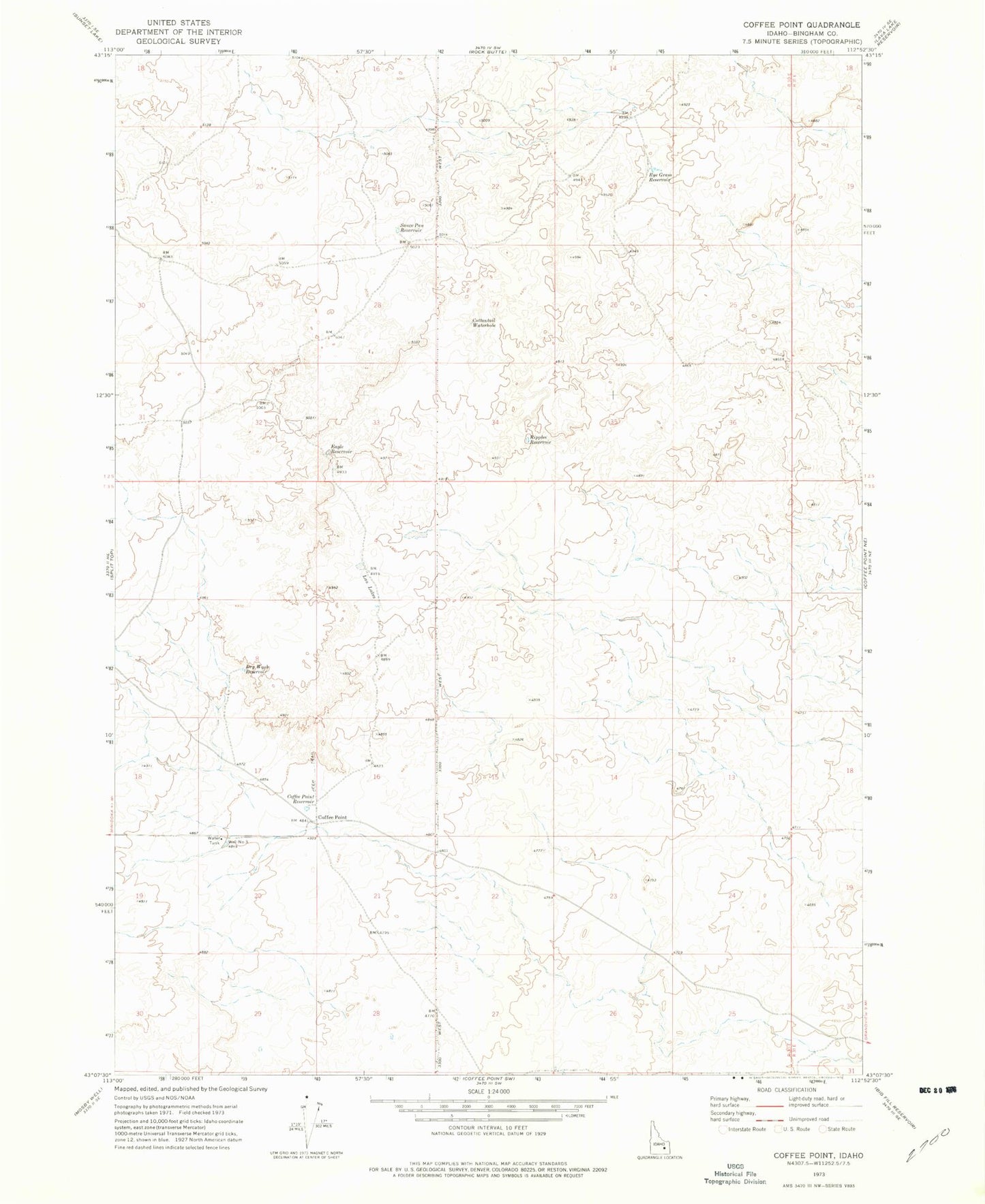 Classic USGS Coffee Point Idaho 7.5'x7.5' Topo Map Image
