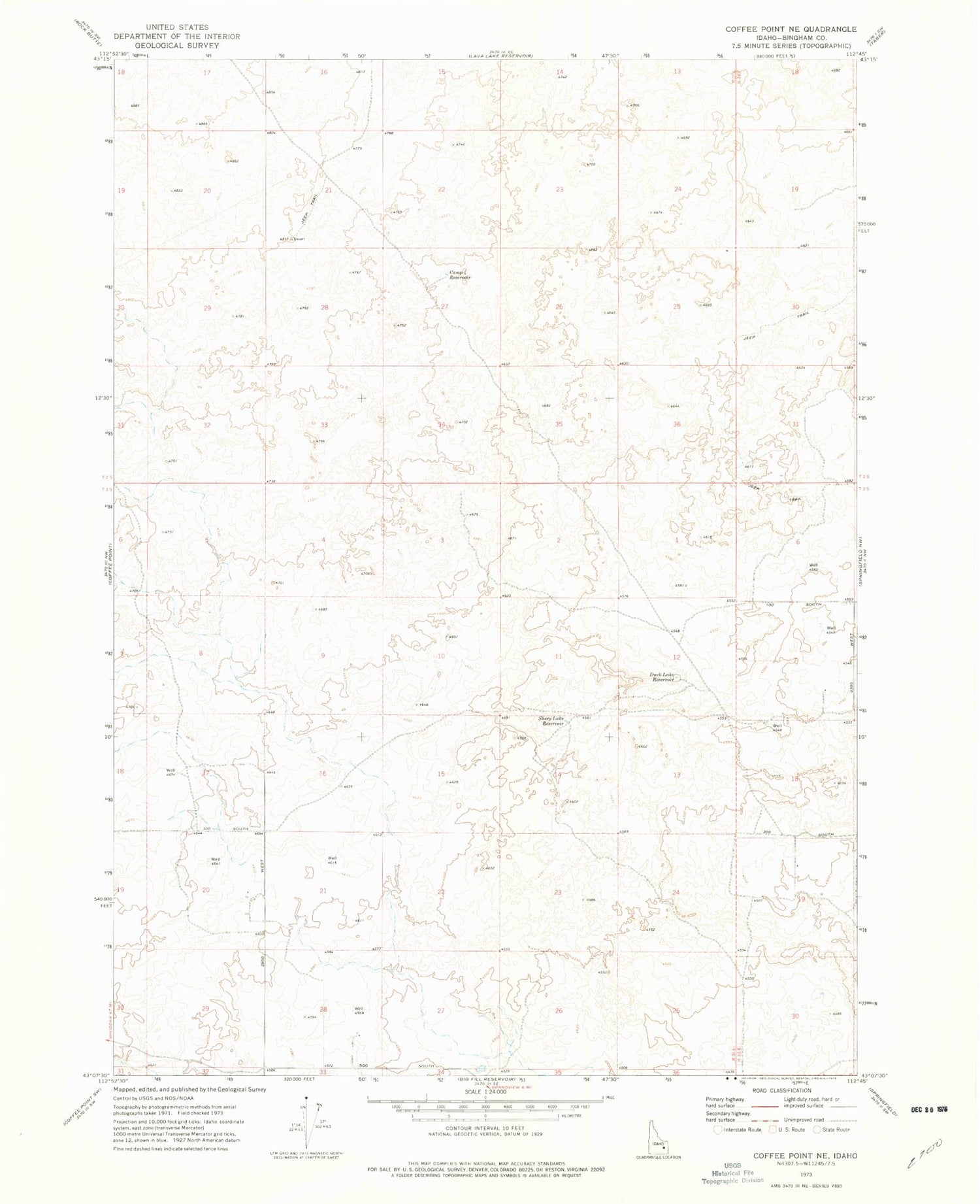 Classic USGS Coffee Point NE Idaho 7.5'x7.5' Topo Map Image