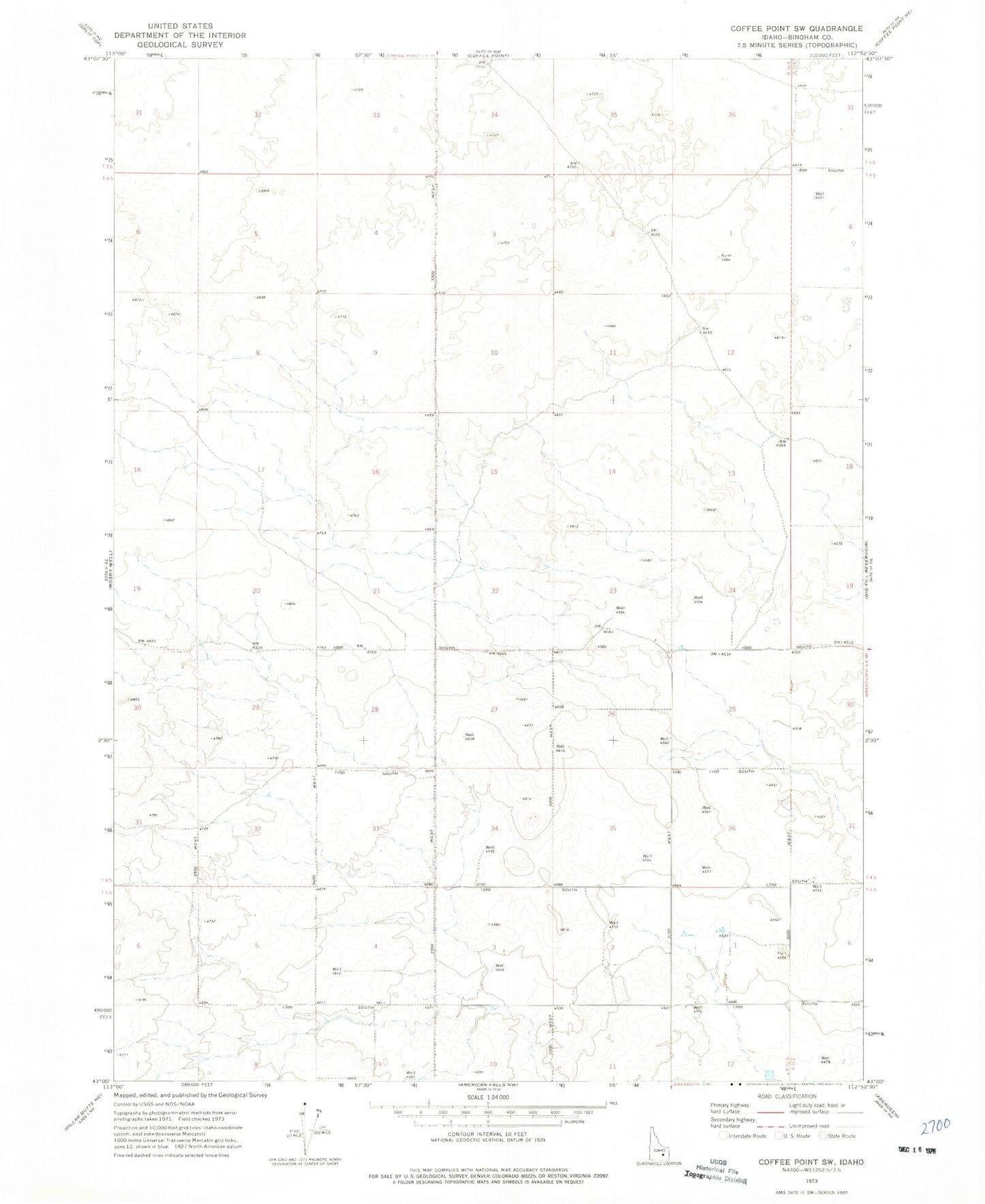 Classic USGS Coffee Point SW Idaho 7.5'x7.5' Topo Map Image