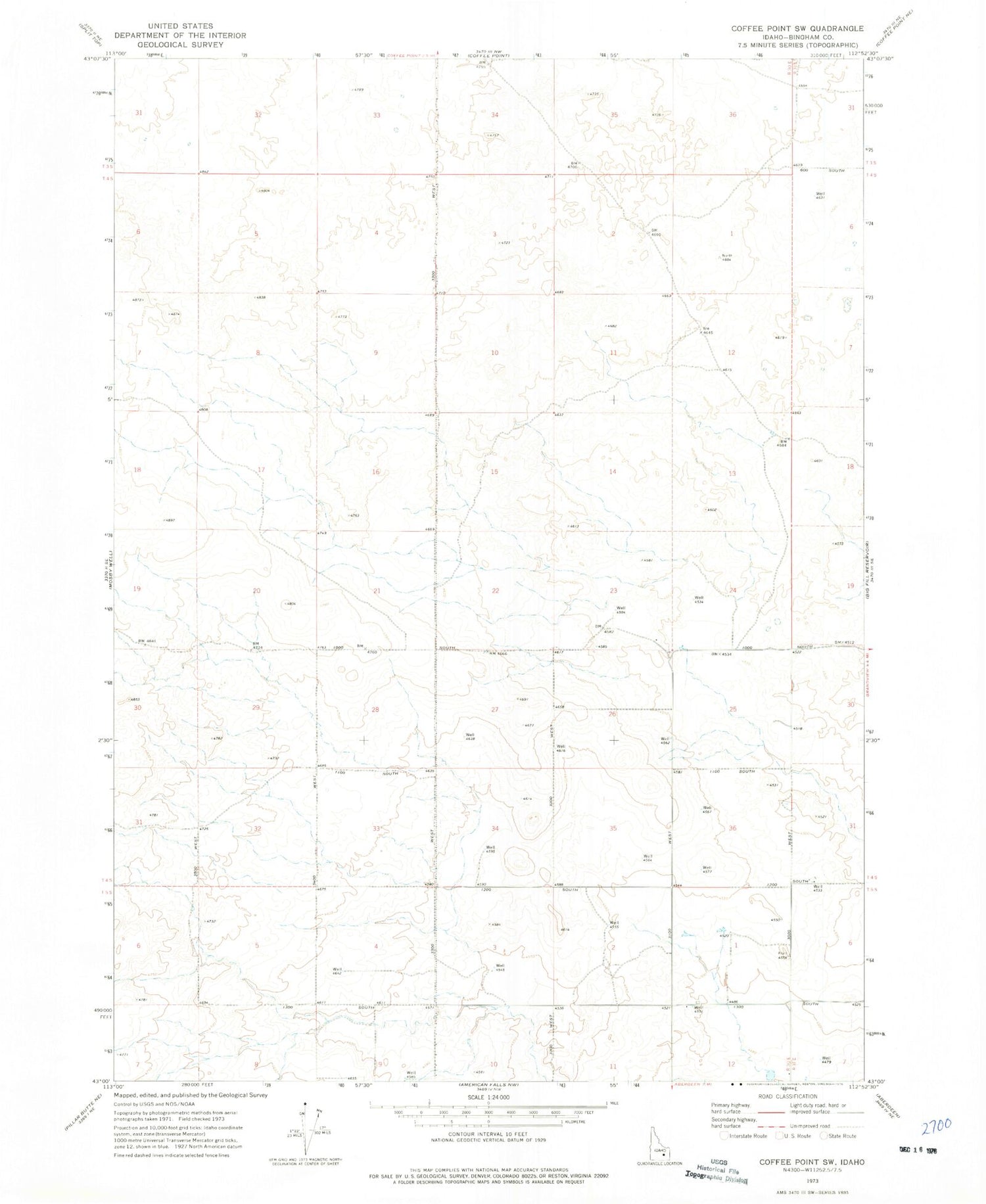 Classic USGS Coffee Point SW Idaho 7.5'x7.5' Topo Map Image