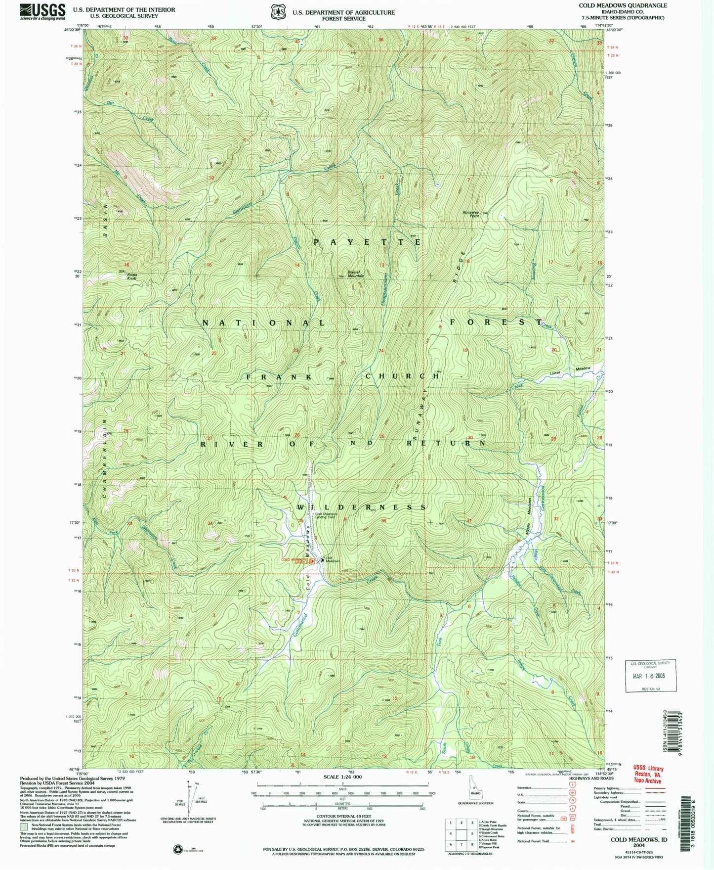 Classic USGS Cold Meadows Idaho 7.5'x7.5' Topo Map Image