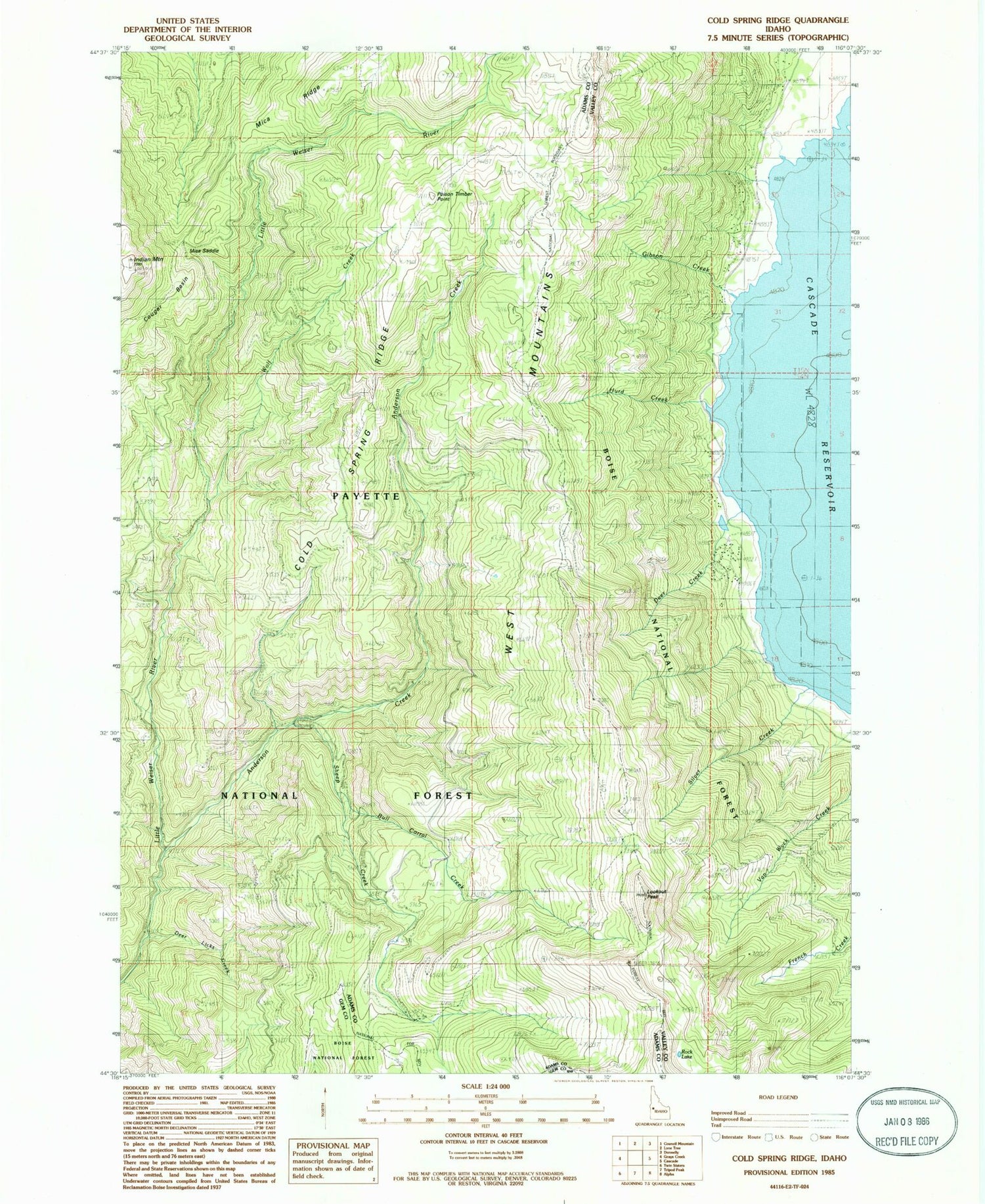 Classic USGS Cold Spring Ridge Idaho 7.5'x7.5' Topo Map Image