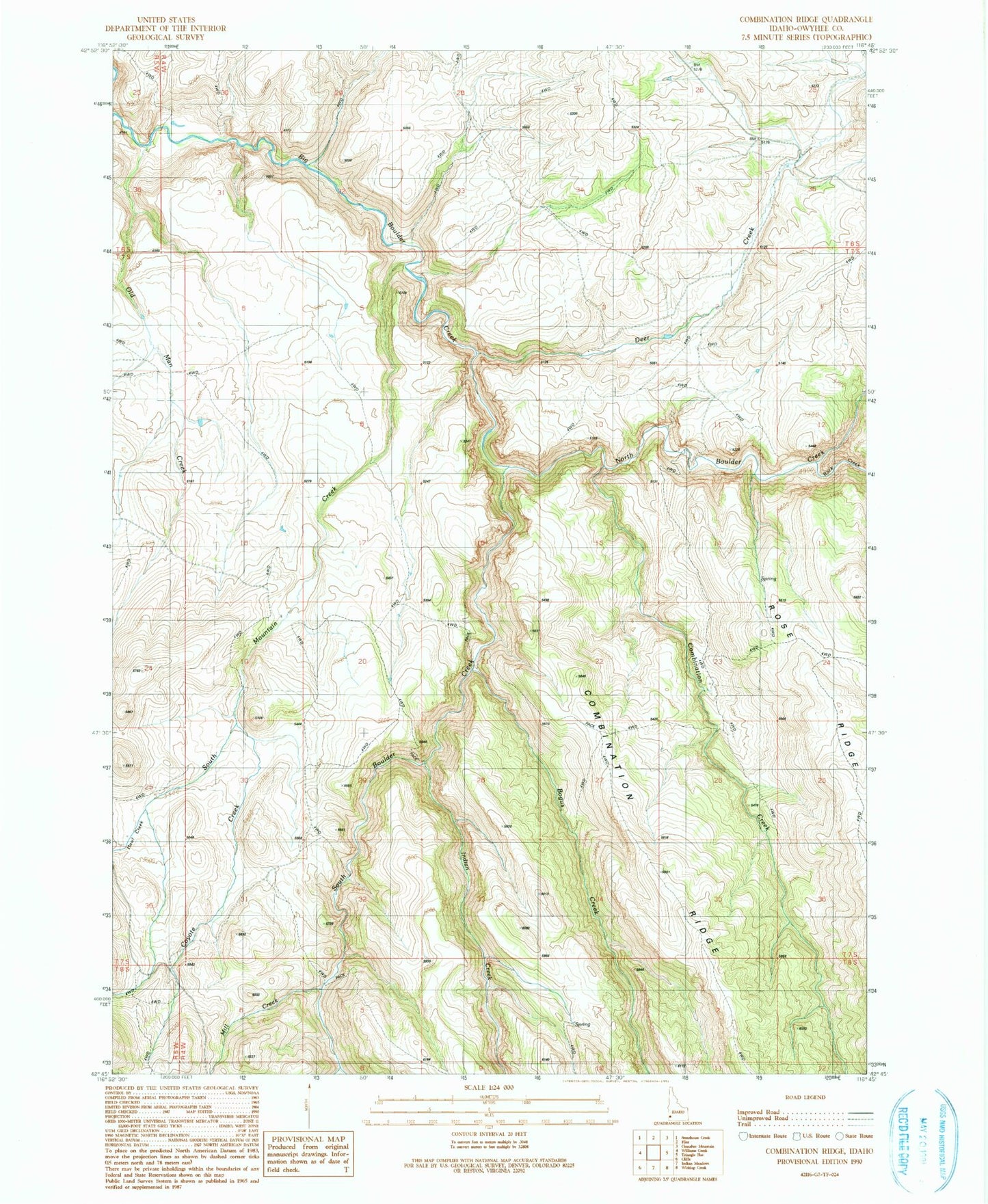 Classic USGS Combination Ridge Idaho 7.5'x7.5' Topo Map Image