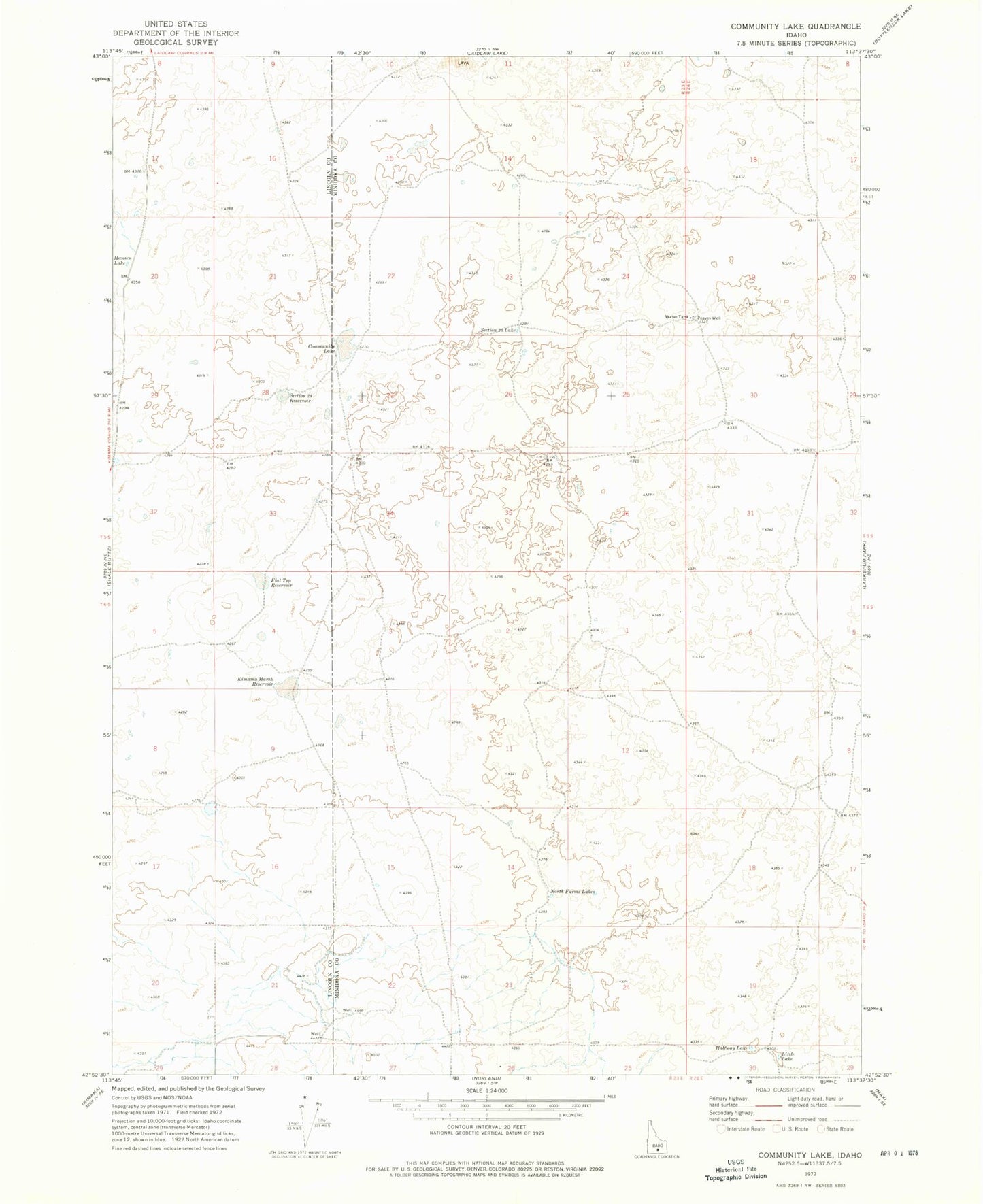 Classic USGS Community Lake Idaho 7.5'x7.5' Topo Map Image