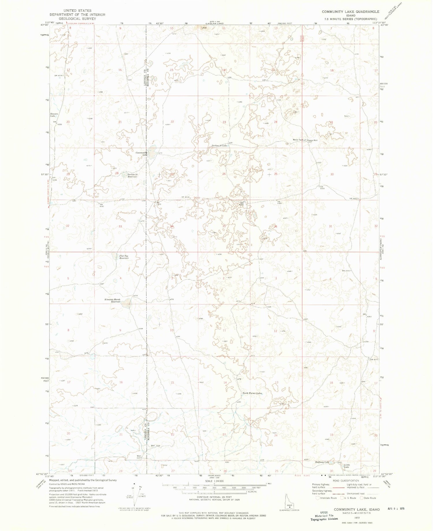 Classic USGS Community Lake Idaho 7.5'x7.5' Topo Map Image