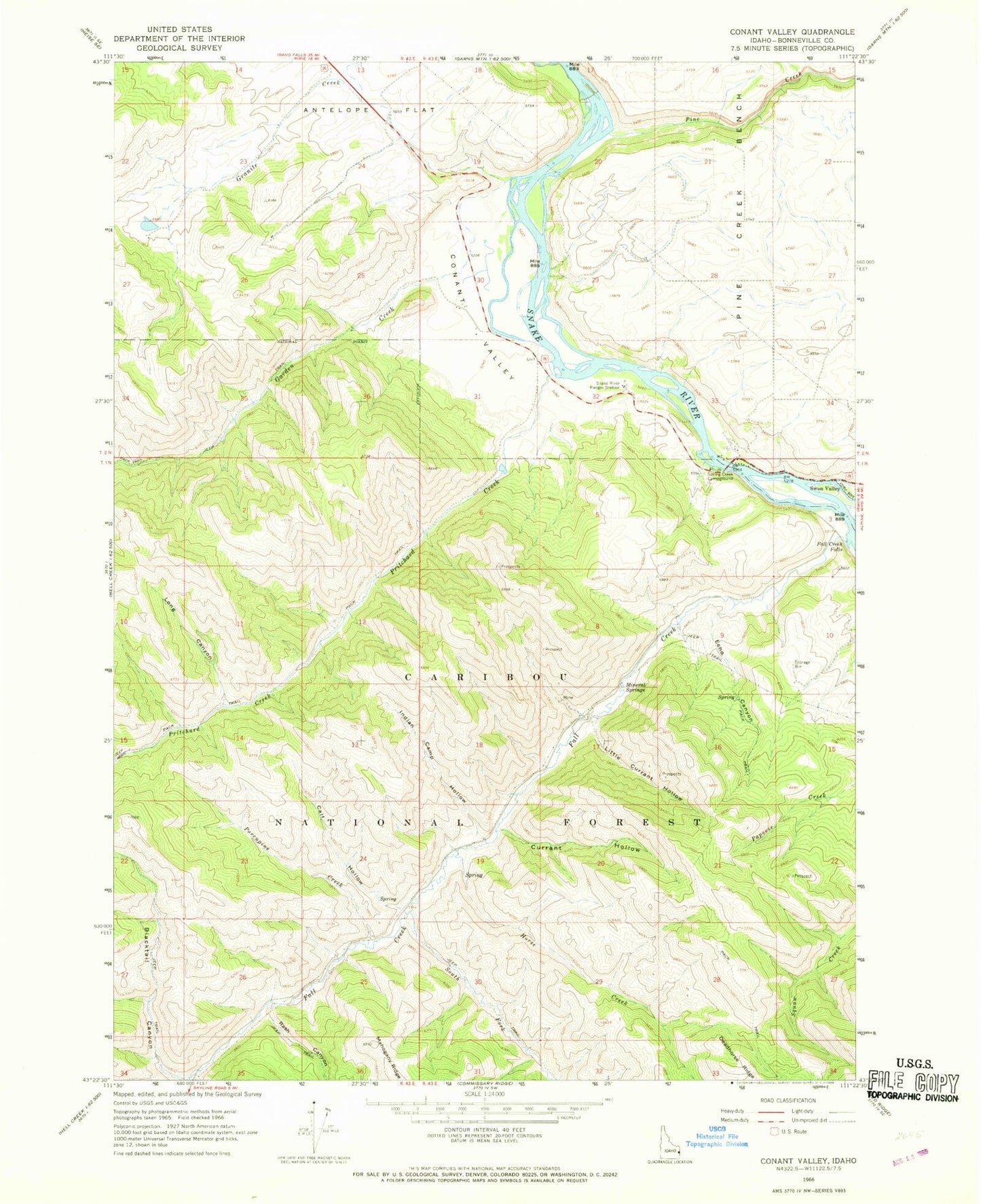 Classic USGS Conant Valley Idaho 7.5'x7.5' Topo Map Image