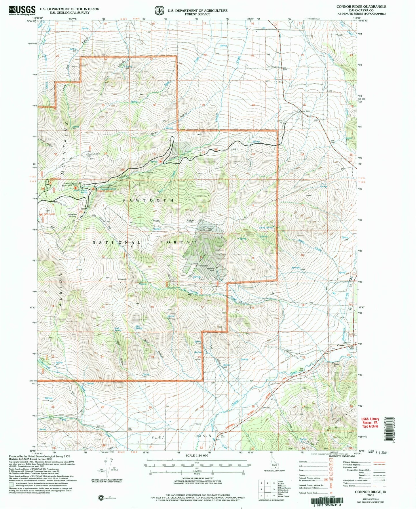 Classic USGS Connor Ridge Idaho 7.5'x7.5' Topo Map Image